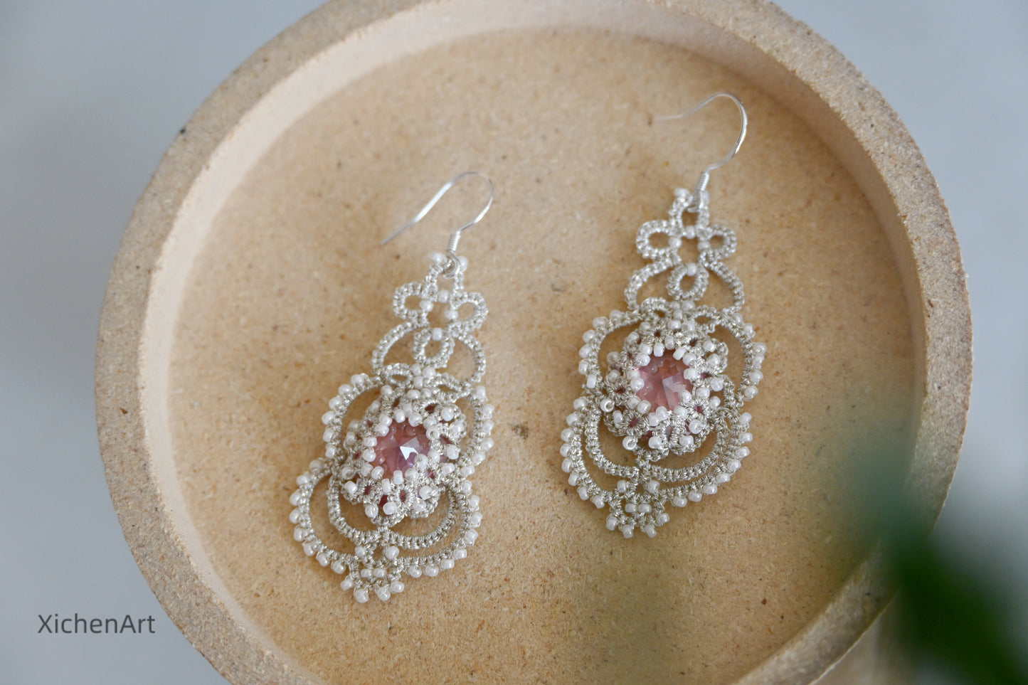 tatting earring with zircon crystal very beautiful and elegance