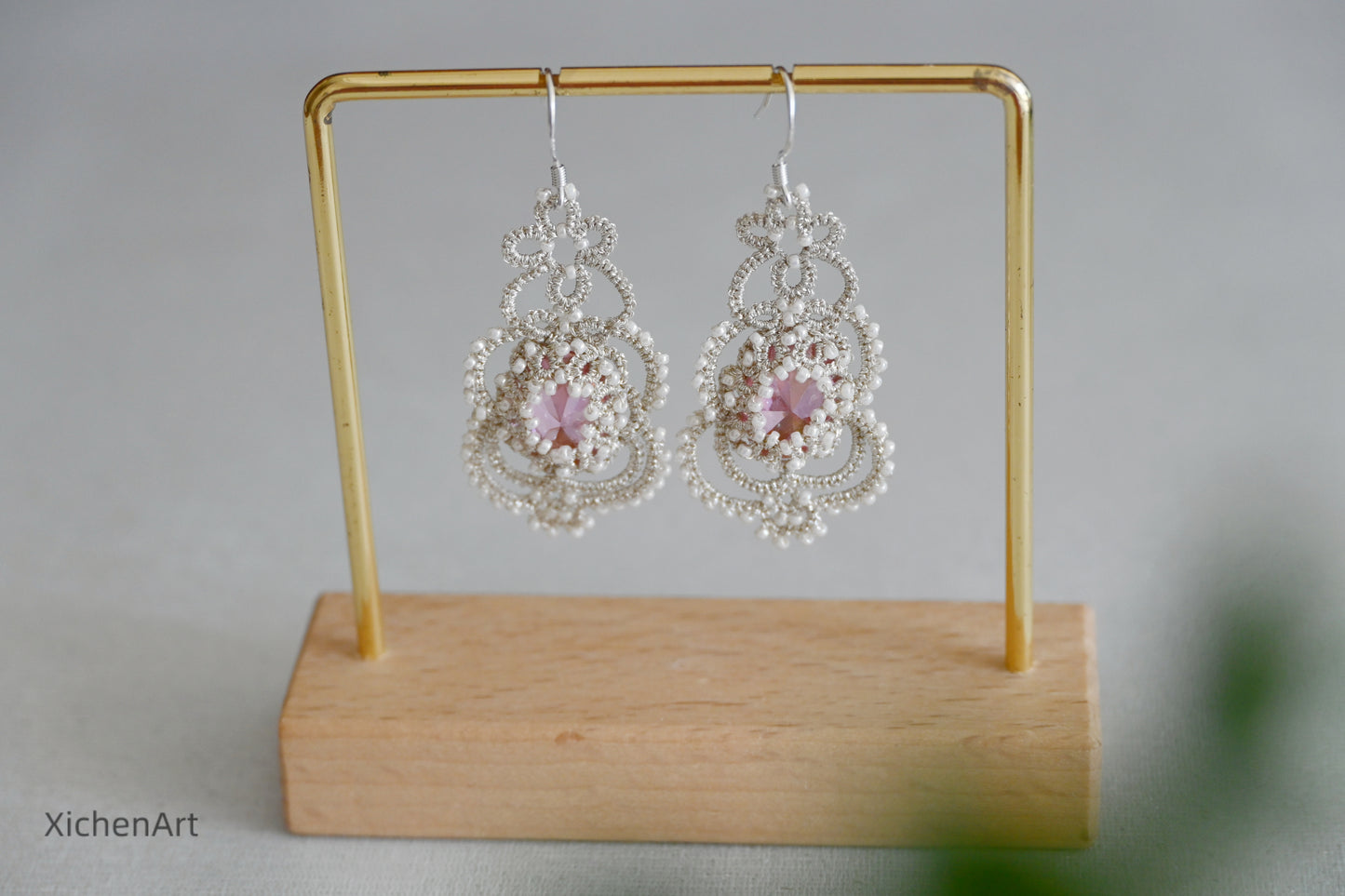 tatting earring with zircon crystal very beautiful and elegance