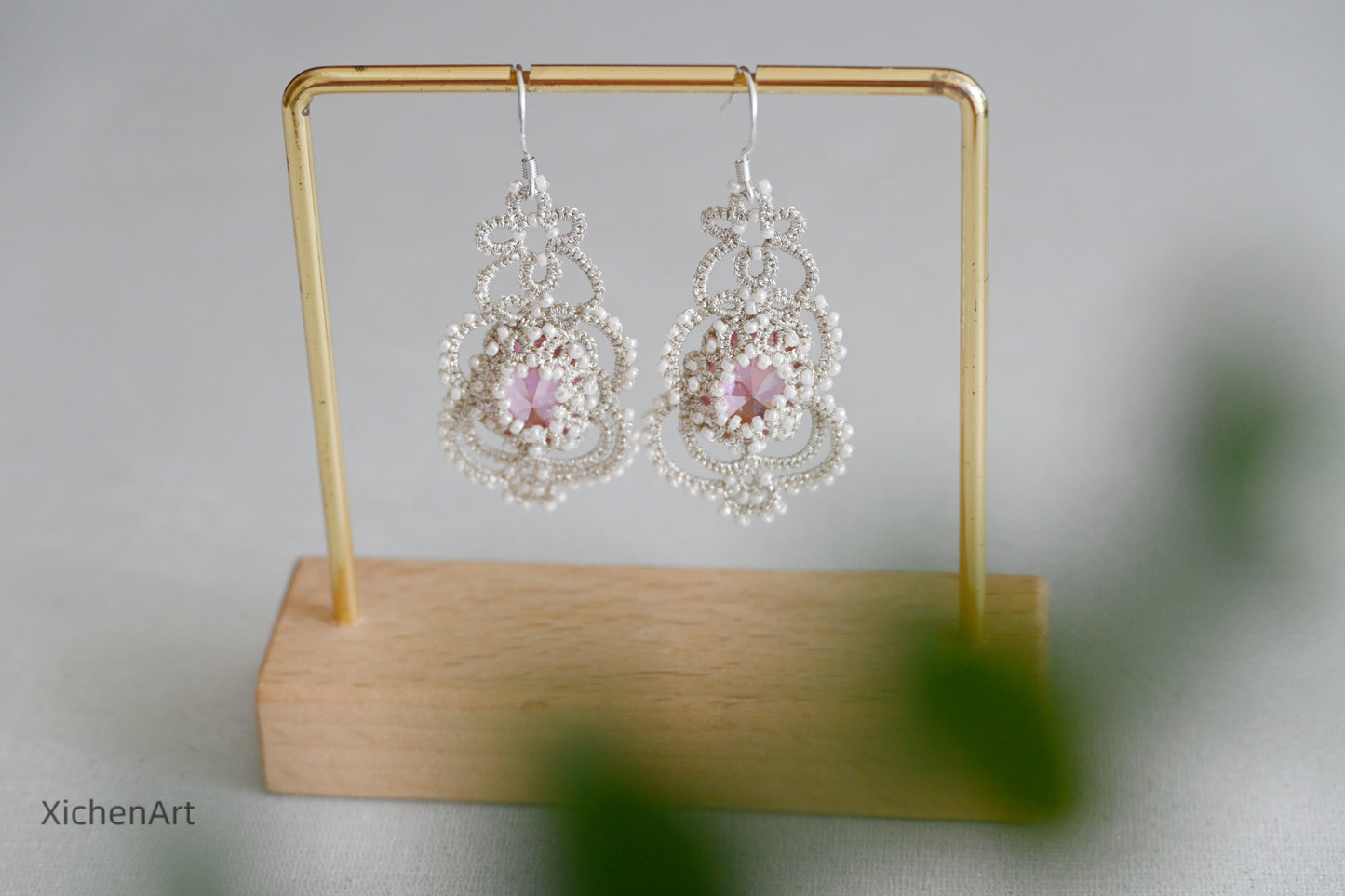 tatting earring with zircon crystal very beautiful and elegance