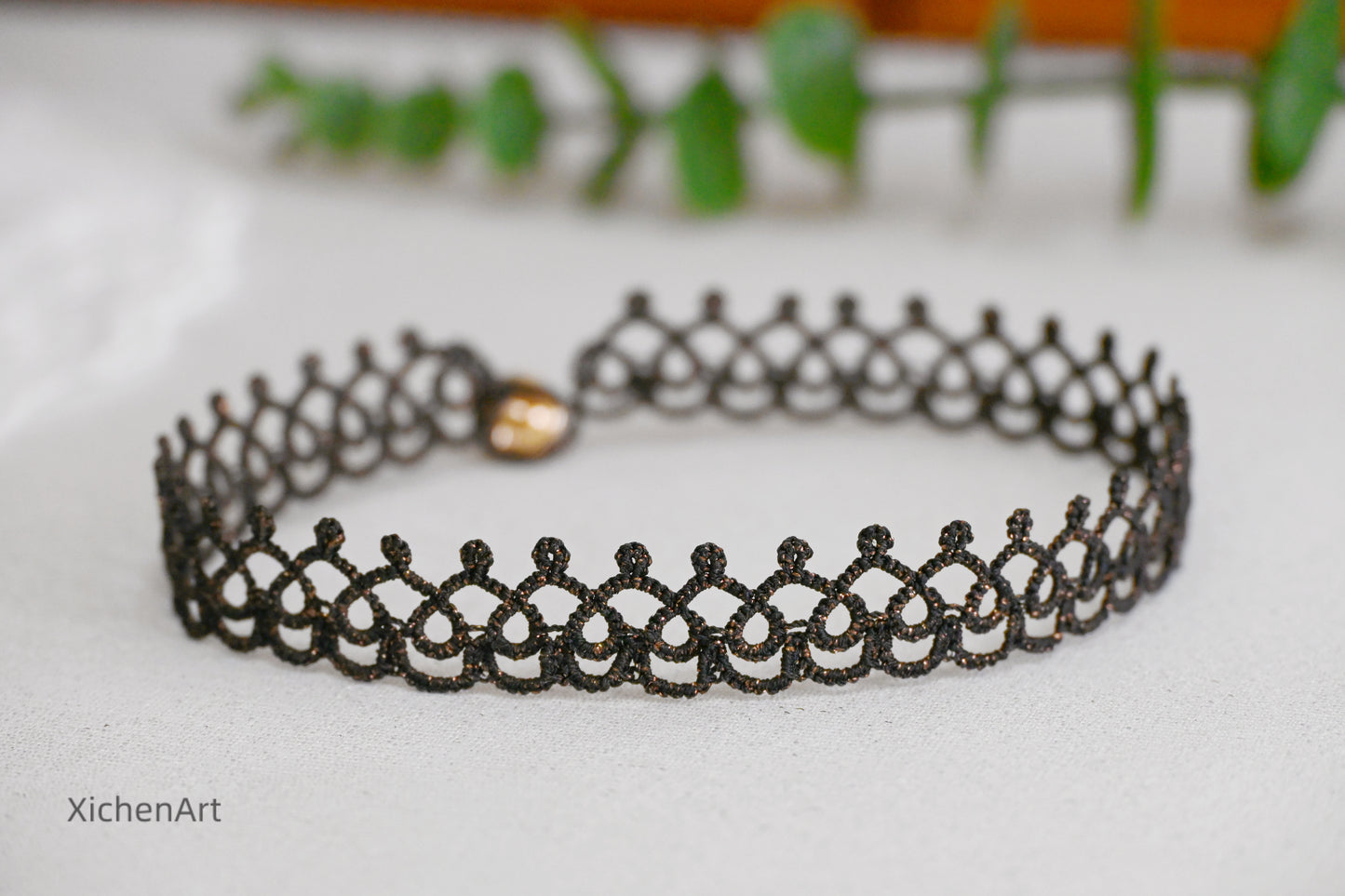 handmade tatting lace choker, frivolite tatting choker, vintage and pretty tatting choker