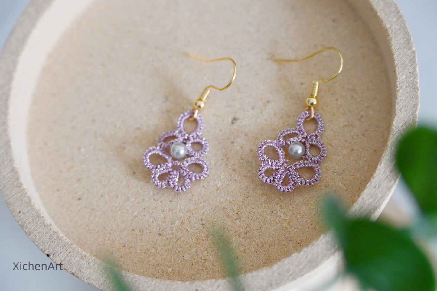 tatting earring, frivolite tatting earring with pearls,  gorgeous handmade tatting earring