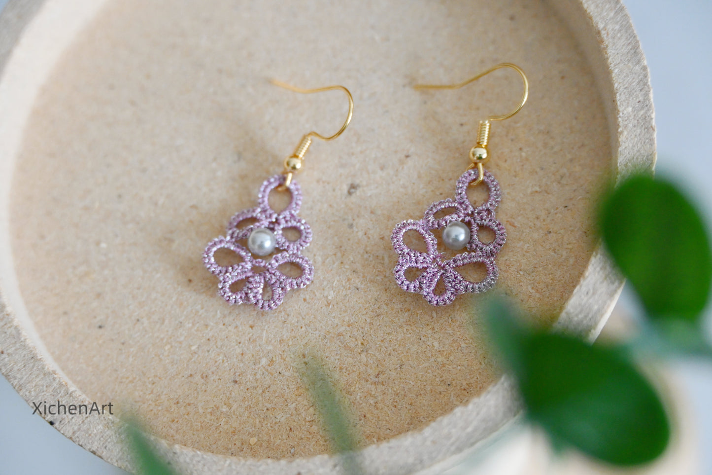 tatting earring, frivolite tatting earring with pearls,  gorgeous handmade tatting earring