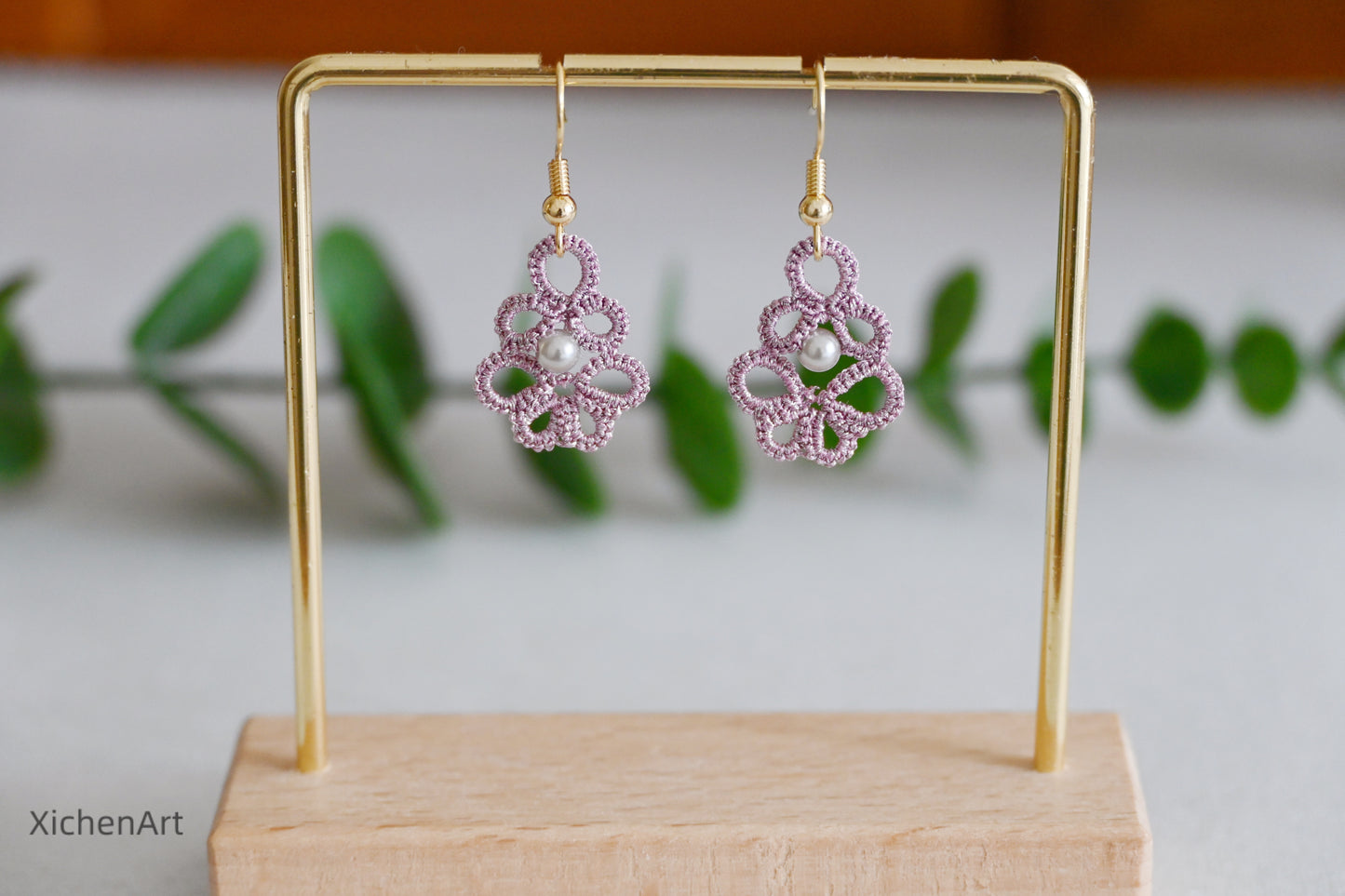 tatting earring, frivolite tatting earring with pearls,  gorgeous handmade tatting earring