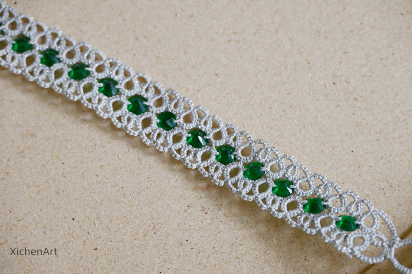 tatting bracelet with zircon, frivolite tatting bracelet with zircon, unique design handmade tatting bracelet