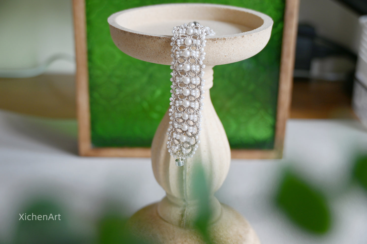 gorgeous handmade tatting lace bracelet, unique design tatting bracelet with pearls and beads