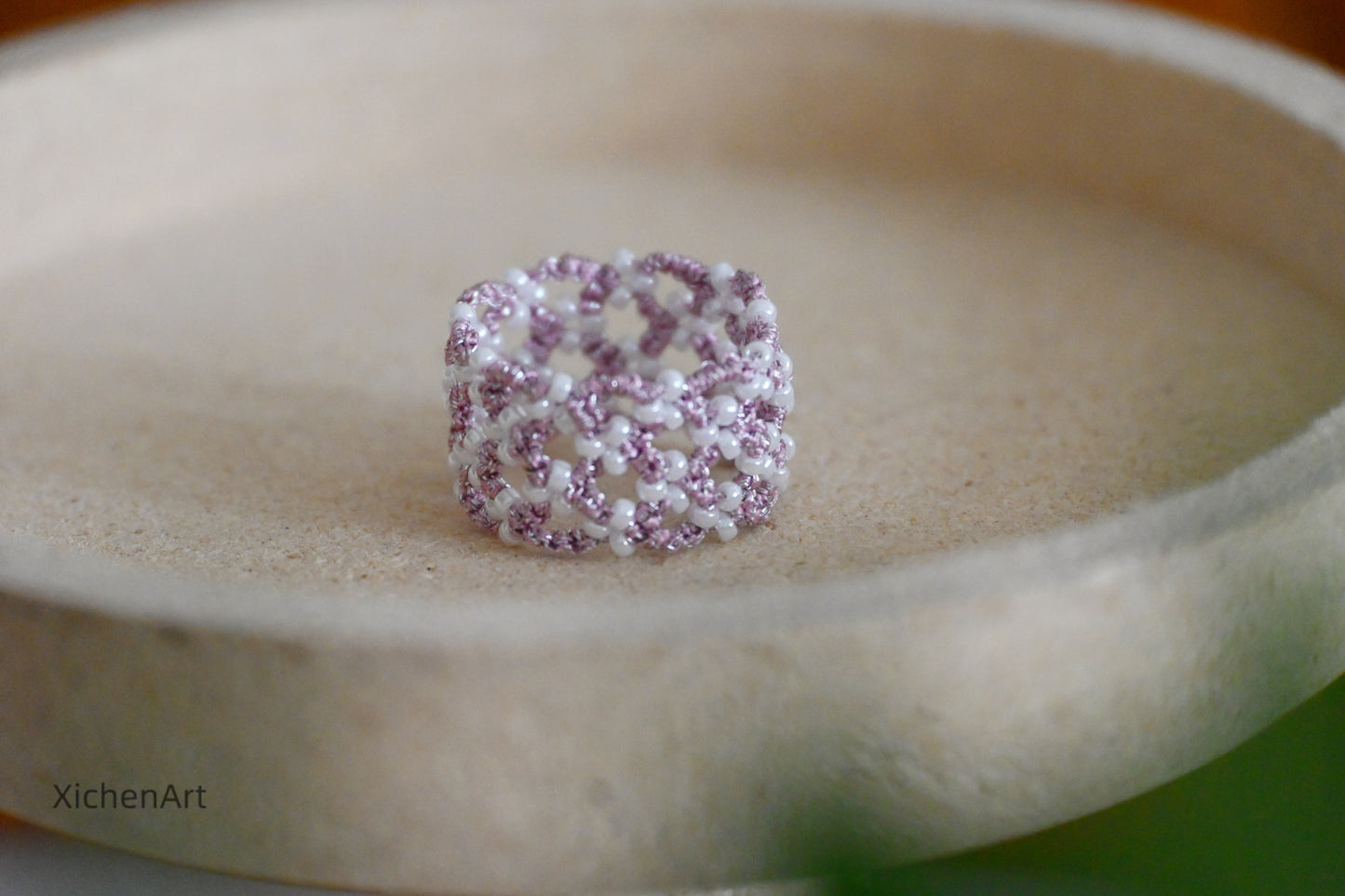 tatting ring with miyuki beads, frivolite tatting ring, gorgeous and elegance tatting ring, handmade tatting ring