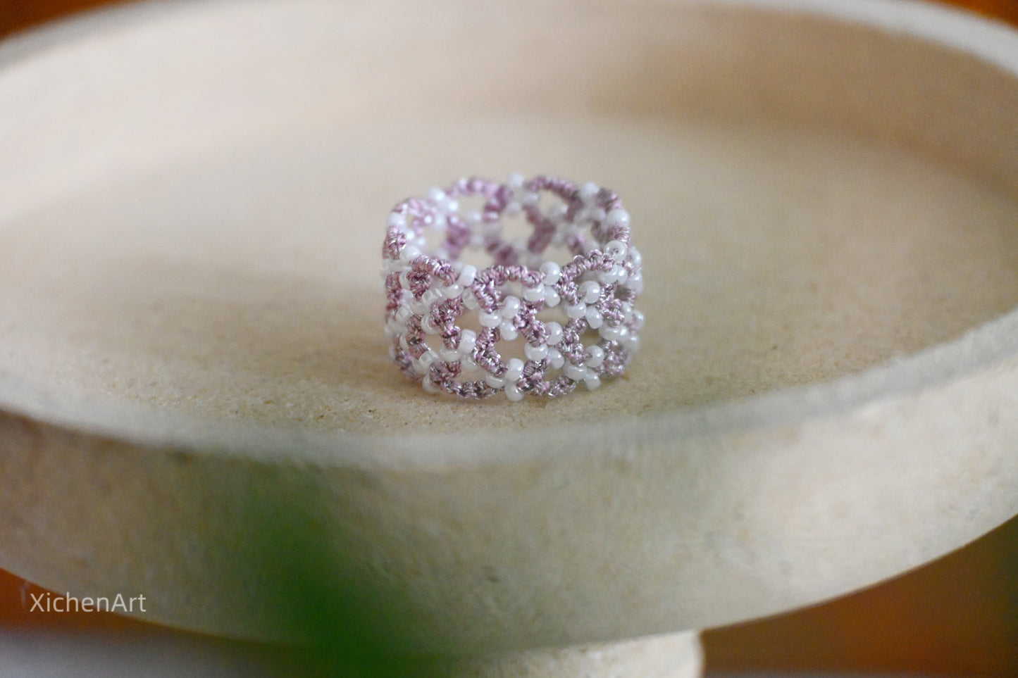 tatting ring with miyuki beads, frivolite tatting ring, gorgeous and elegance tatting ring, handmade tatting ring