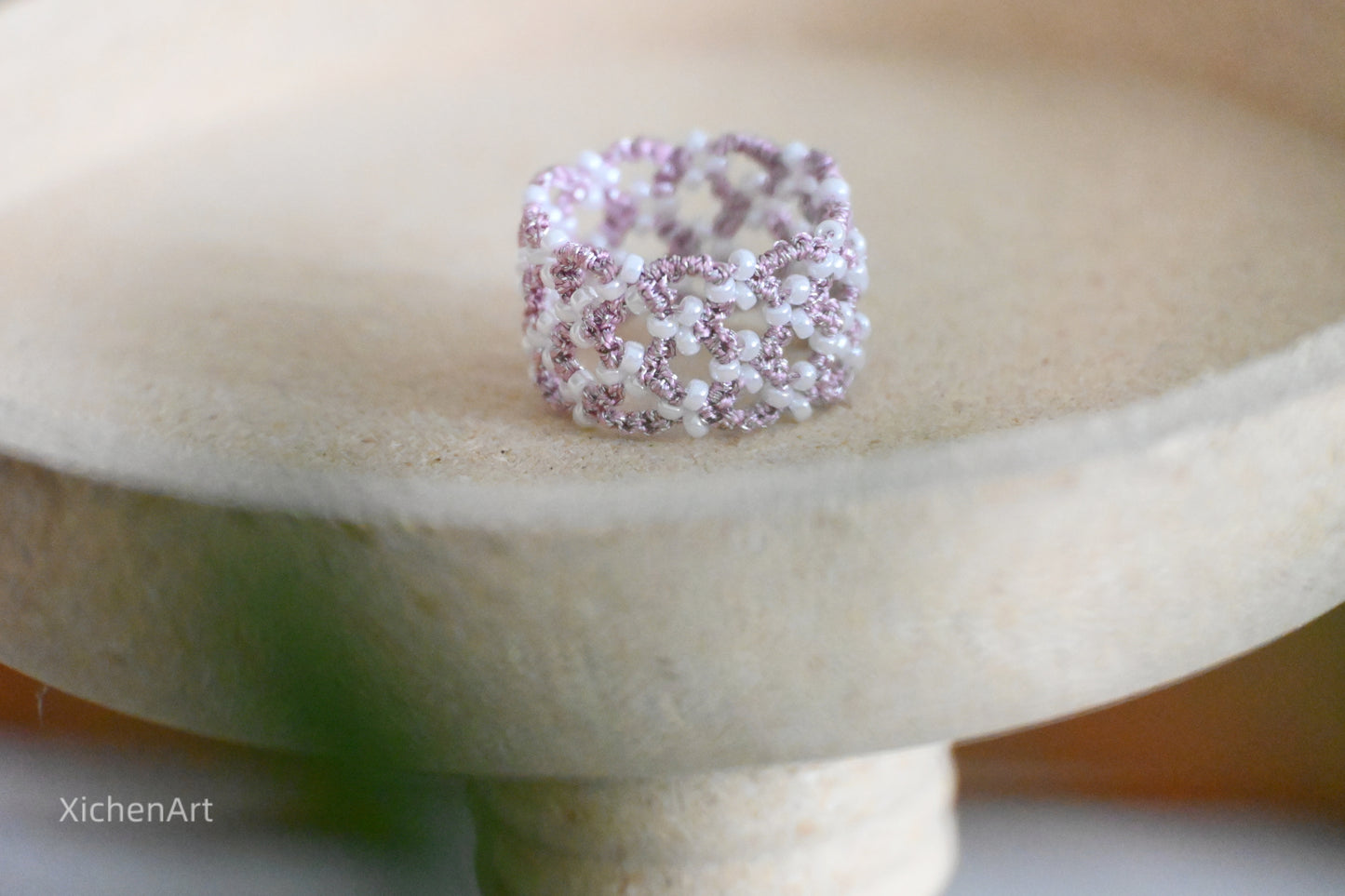 tatting ring with miyuki beads, frivolite tatting ring, gorgeous and elegance tatting ring, handmade tatting ring