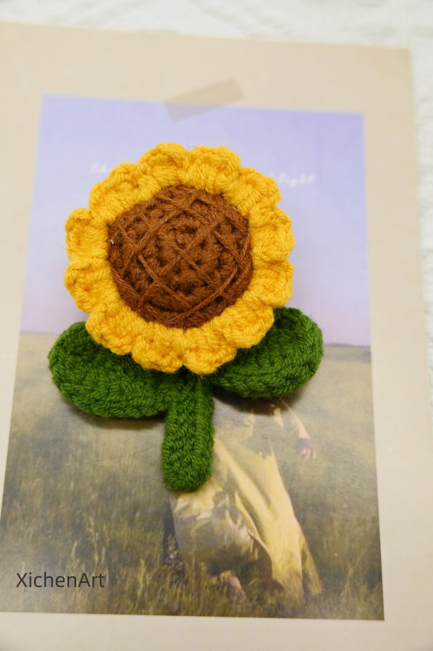 crochet sunflower brooch