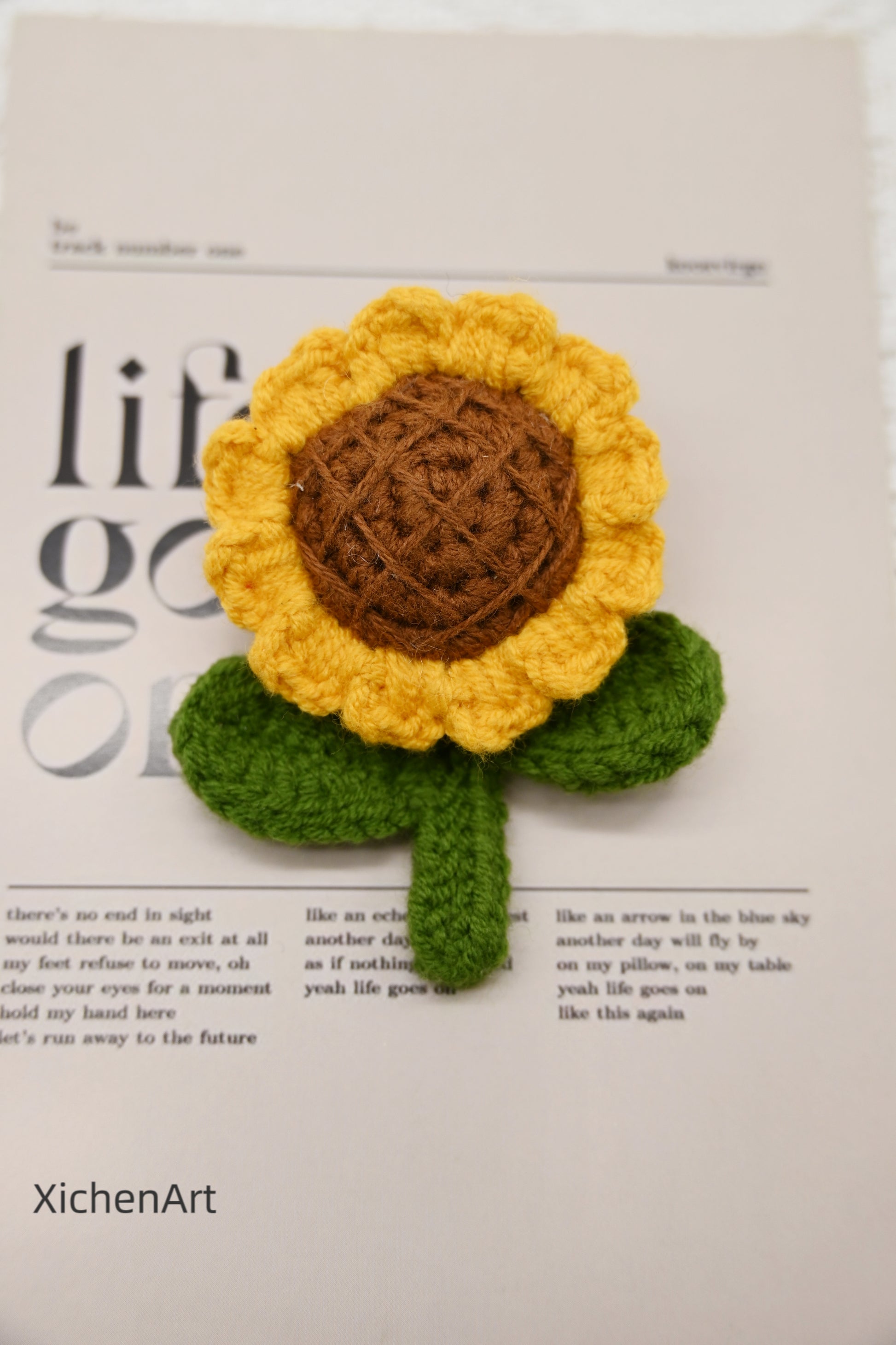 crochet sunflower brooch