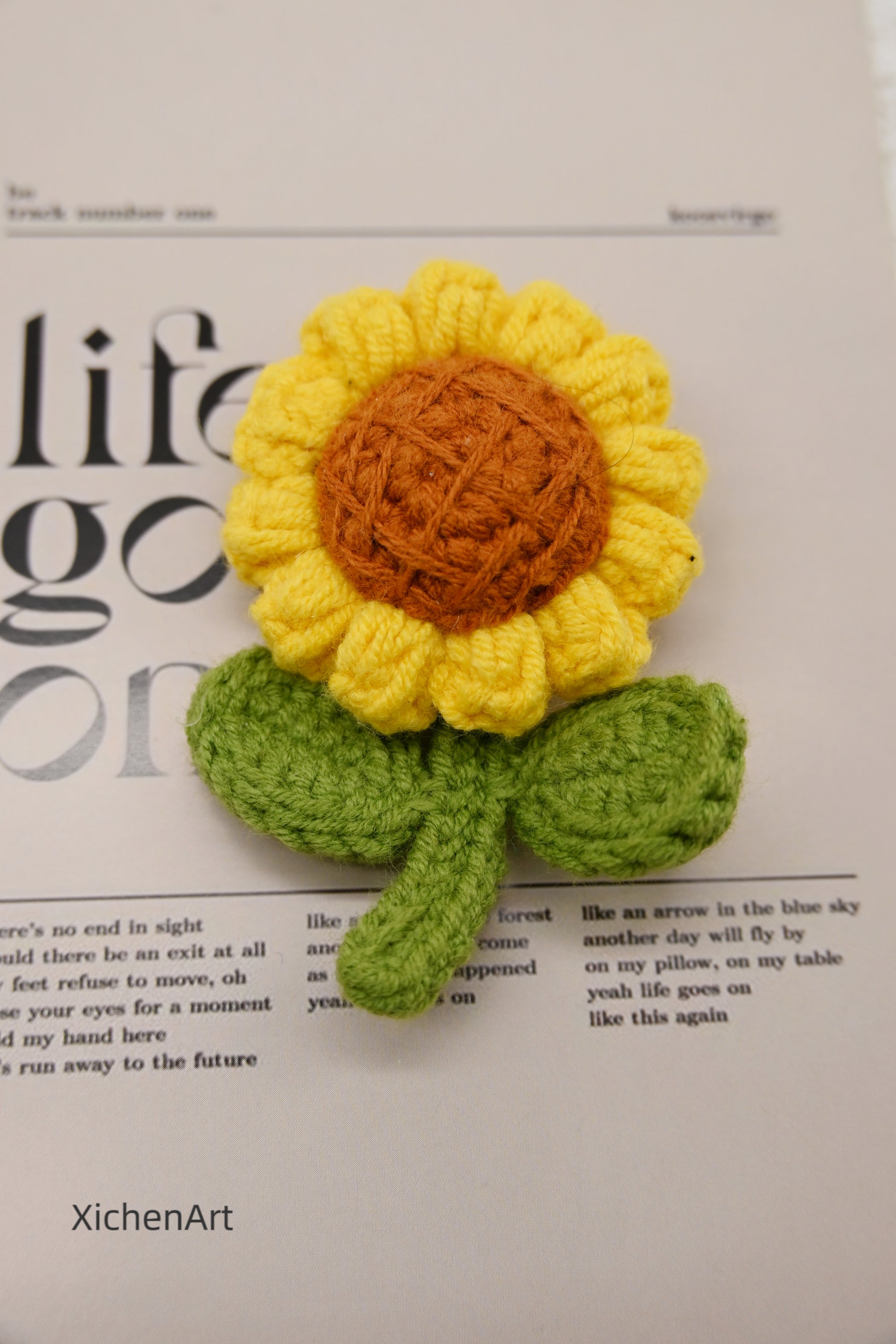 crochet sunflower brooch