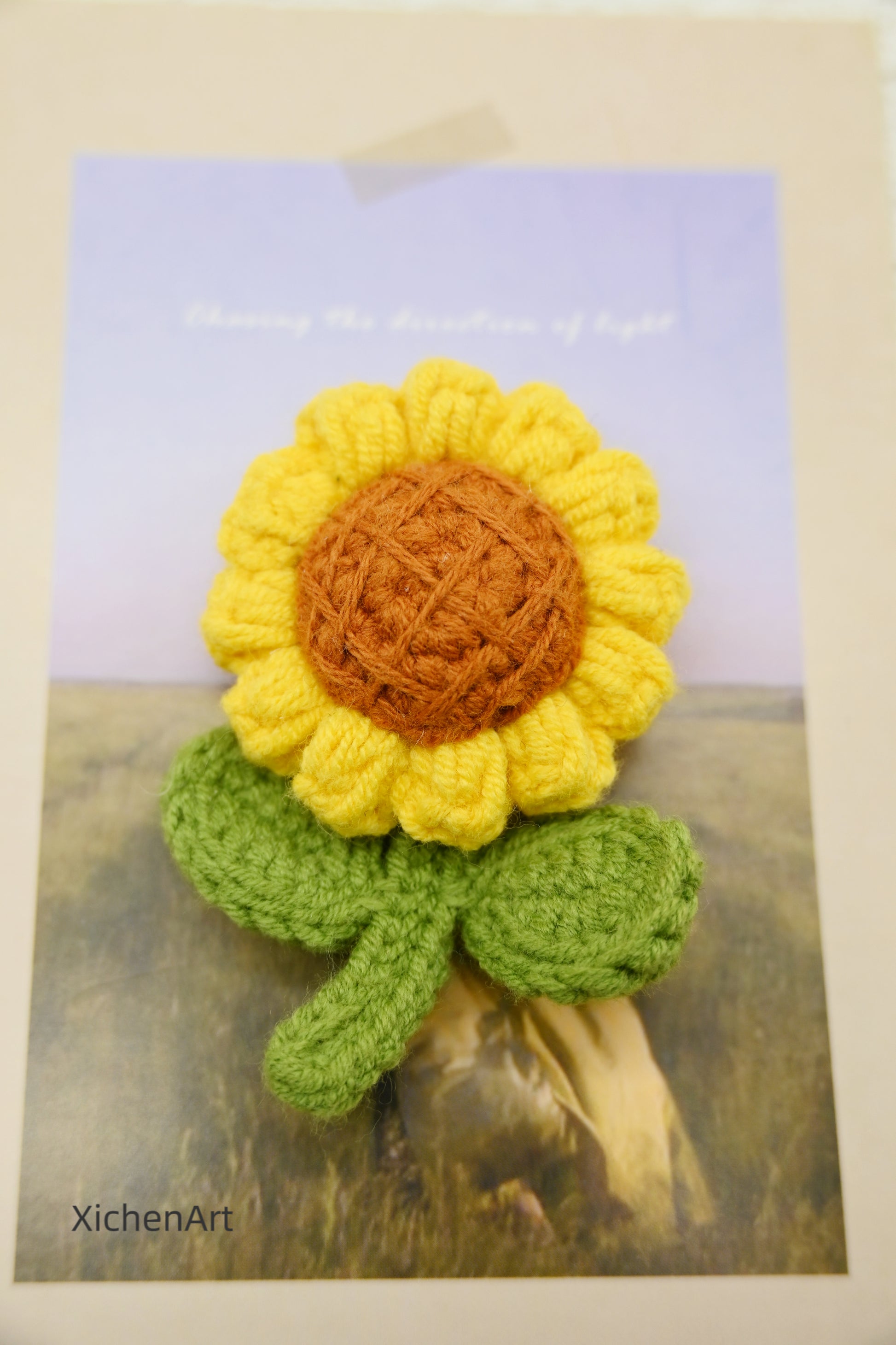 crochet sunflower brooch