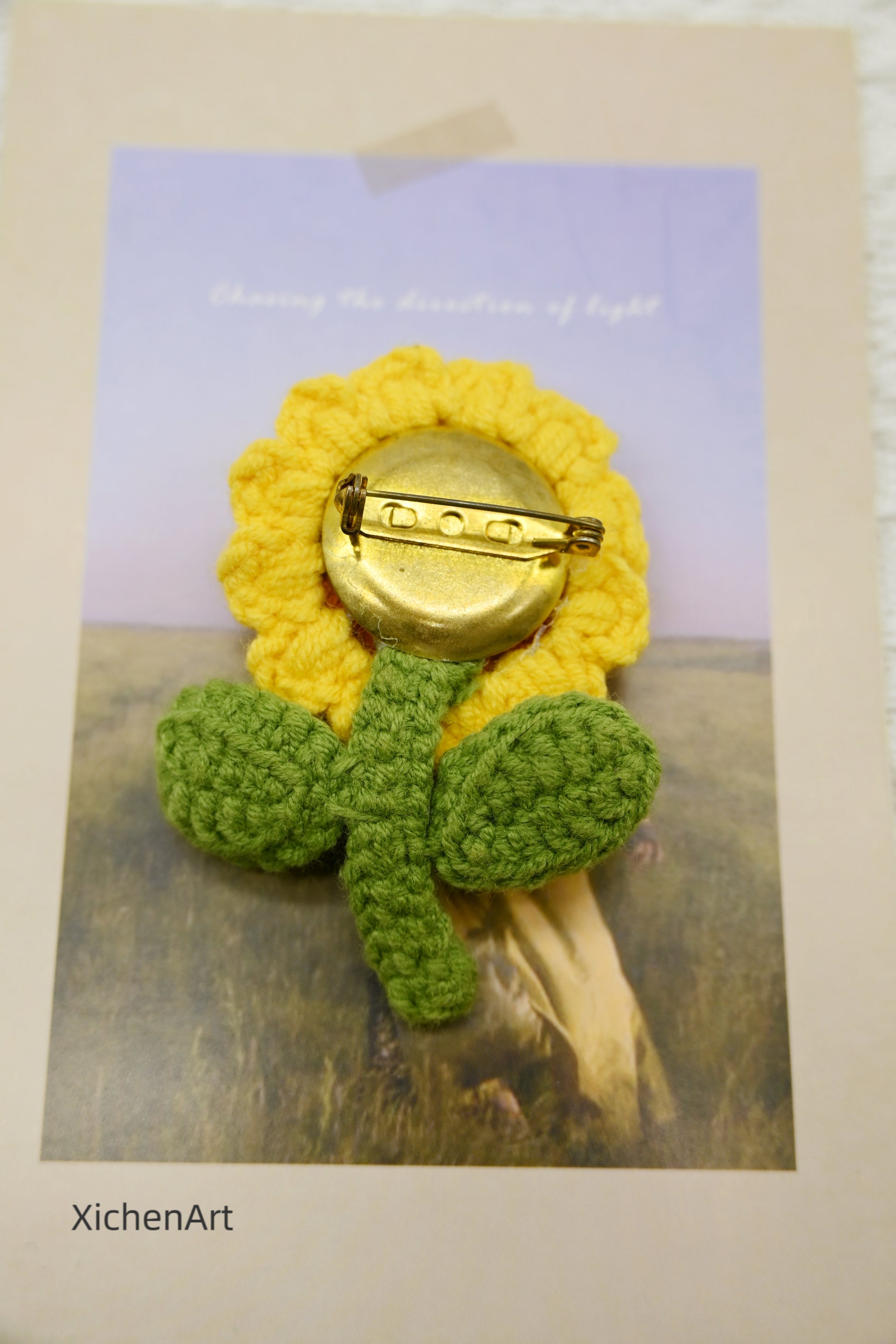 crochet sunflower brooch