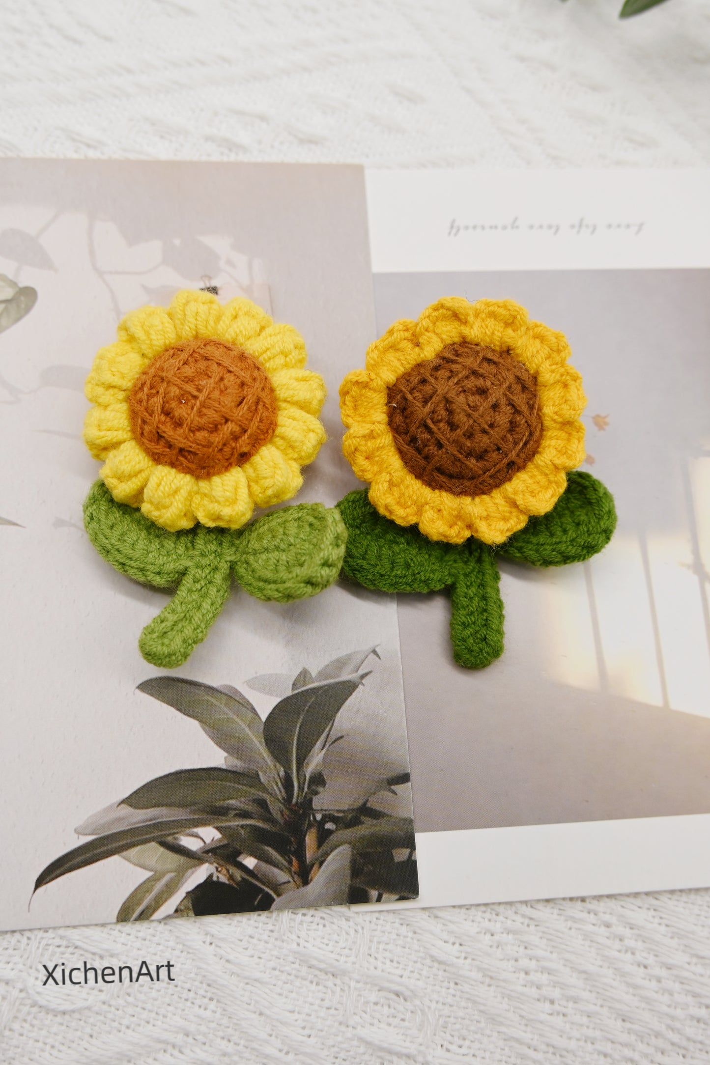 crochet sunflower brooch