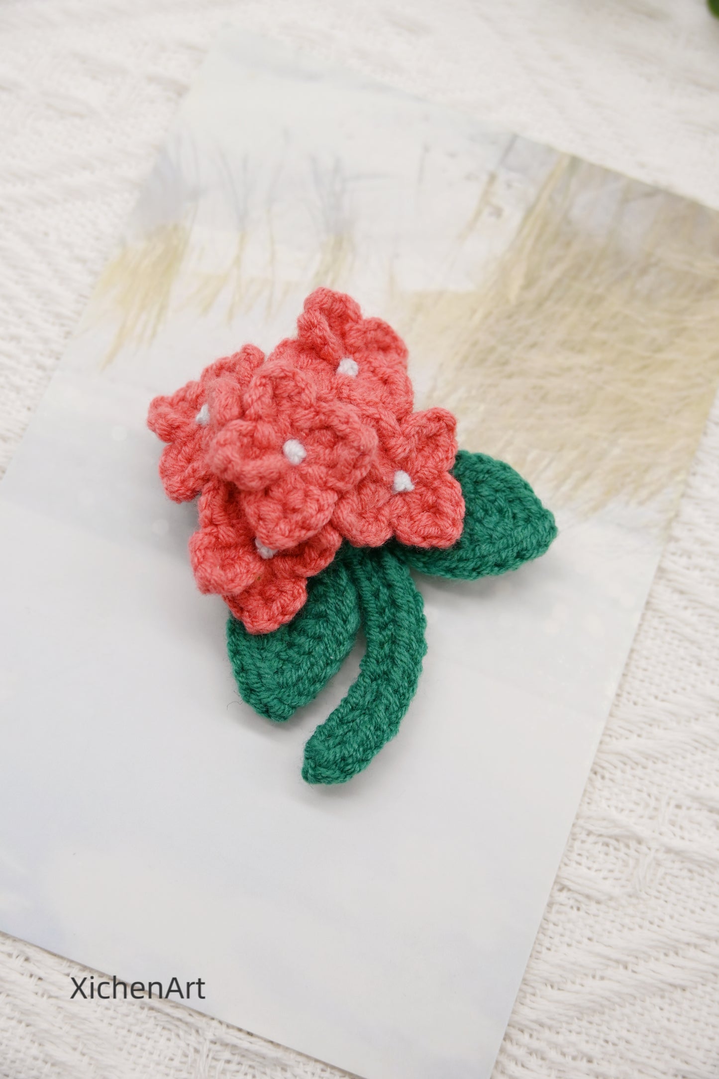 crochet hydrangea flower brooch