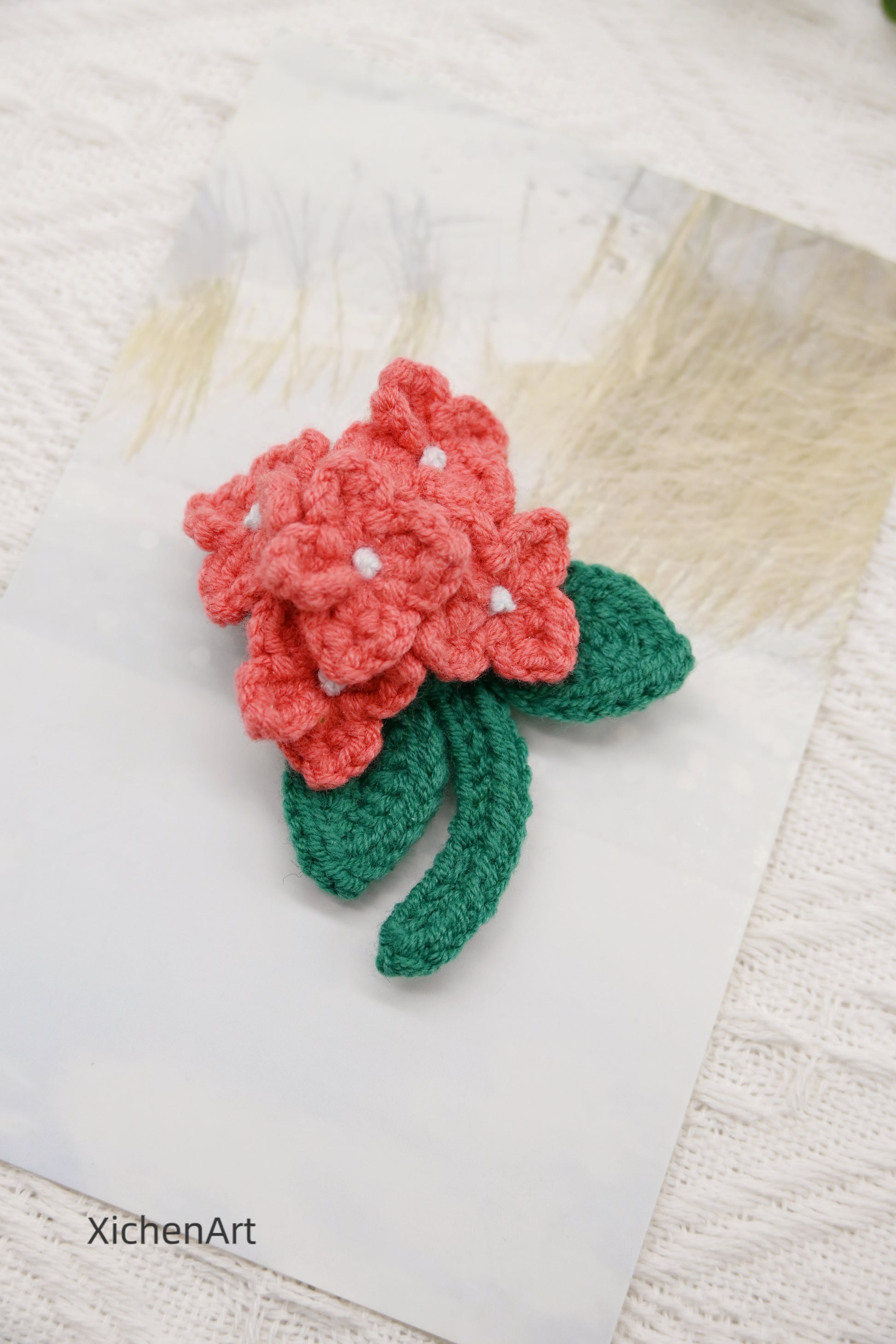 crochet hydrangea flower brooch