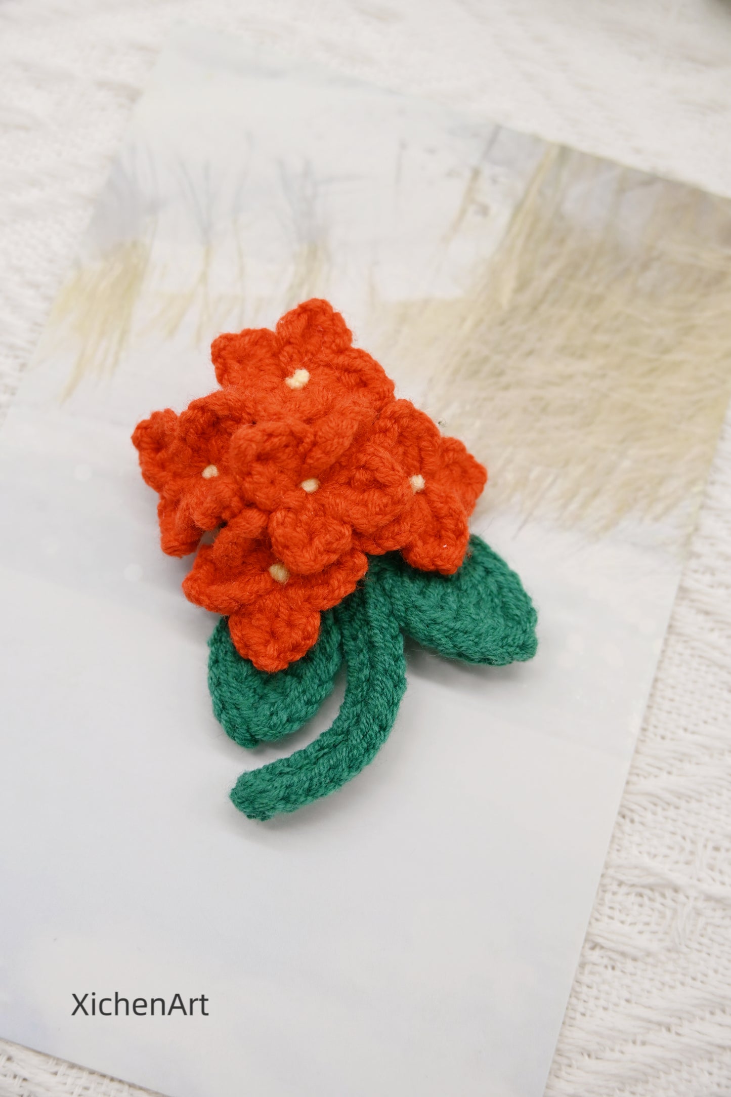 crochet hydrangea flower brooch