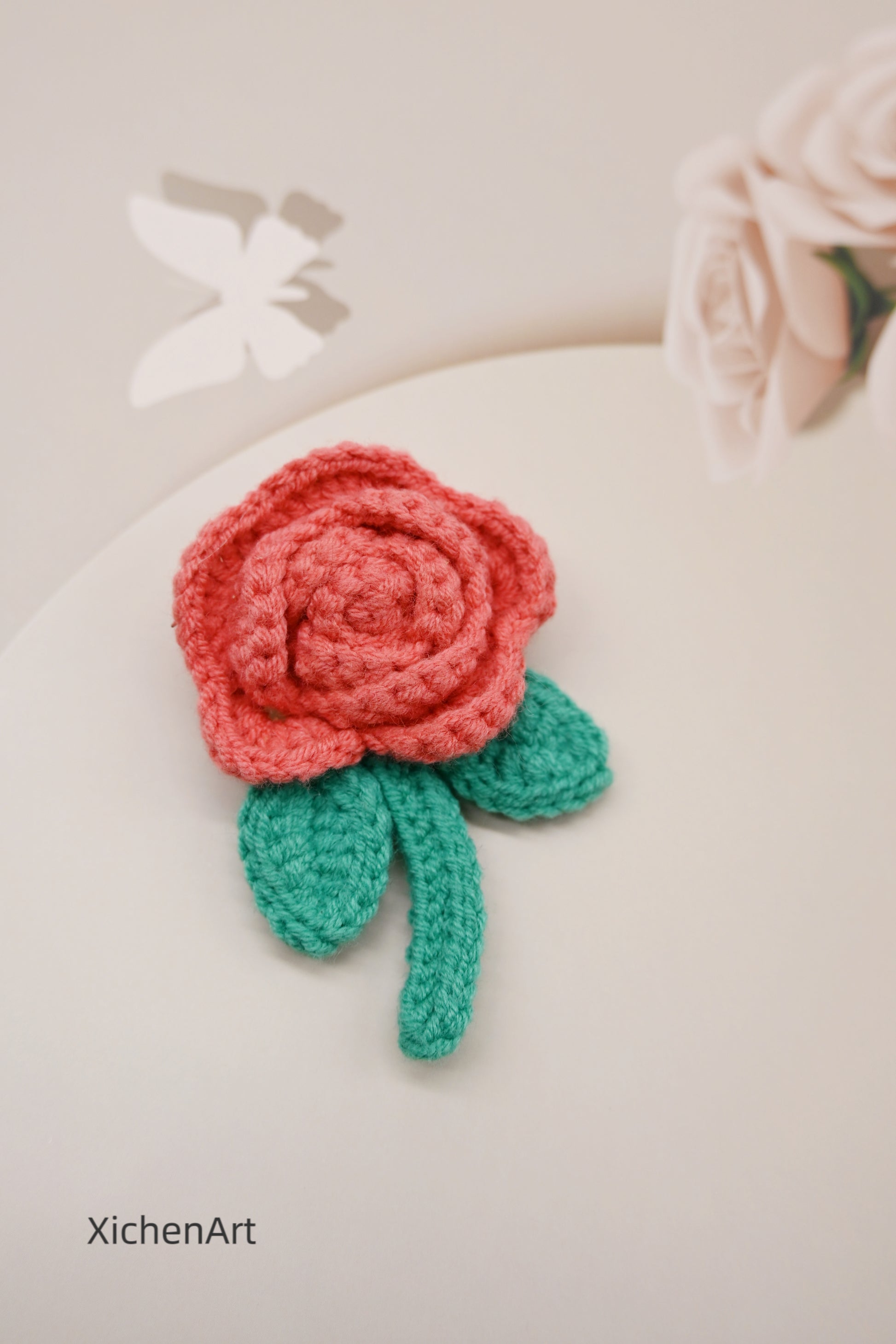 crochet rose brooch