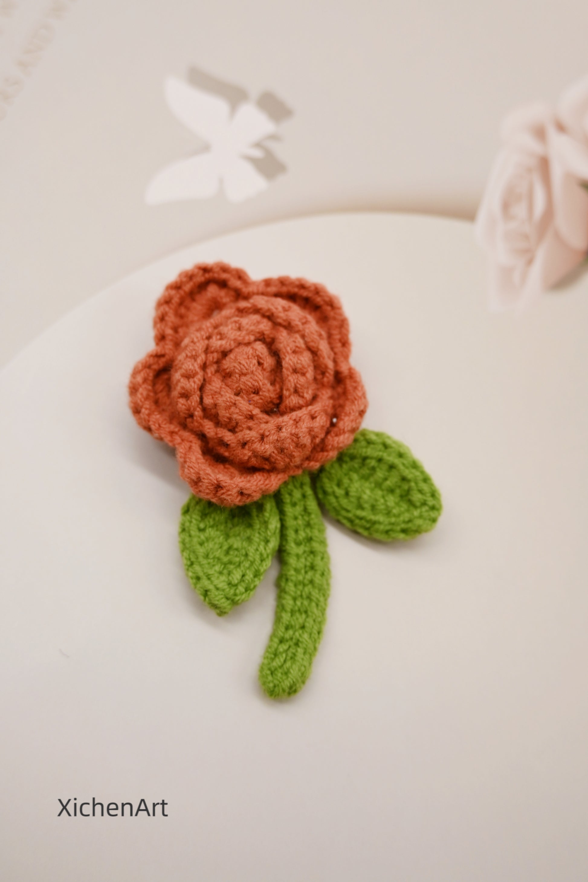 crochet rose brooch