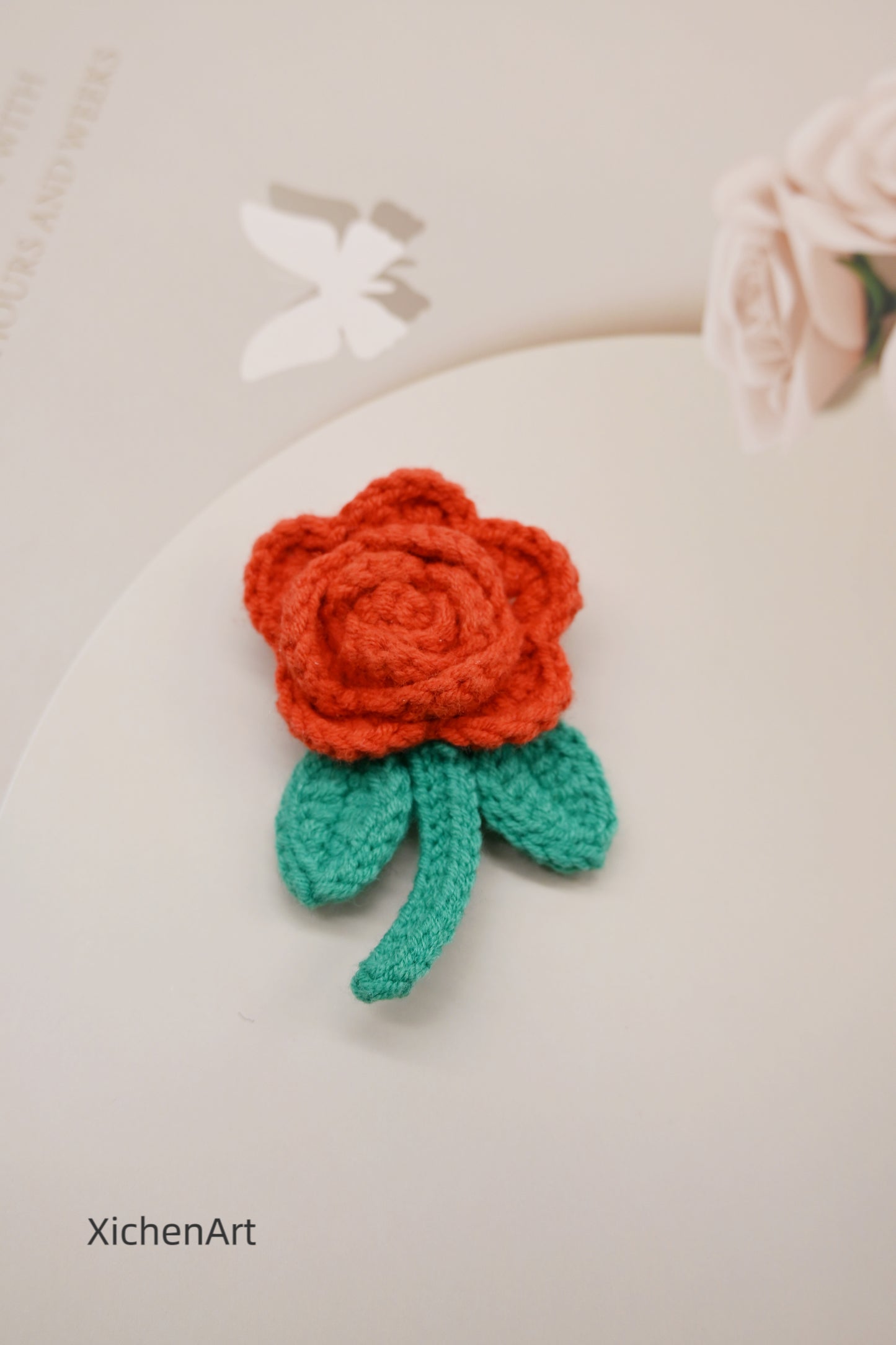 crochet rose brooch