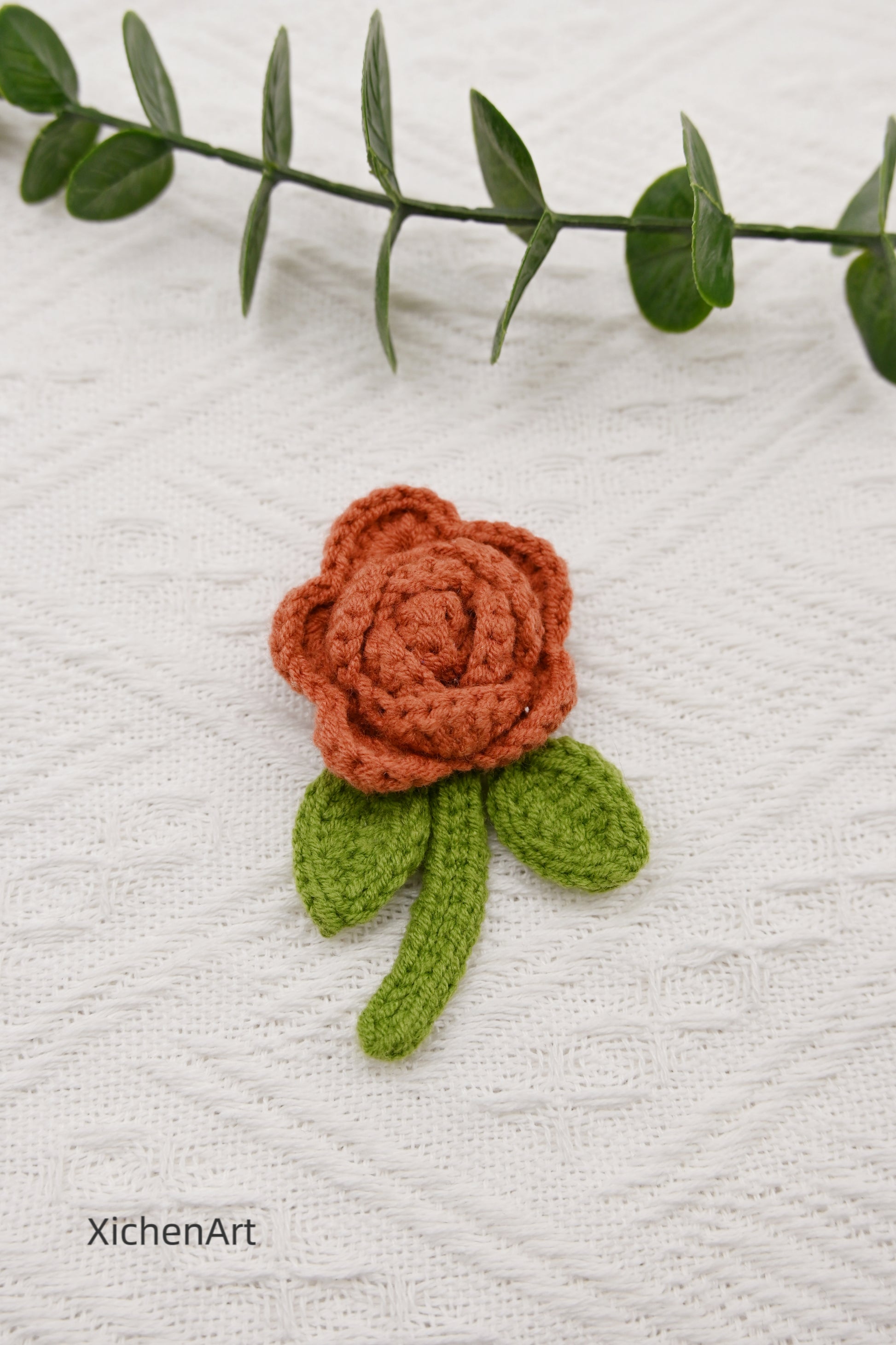 crochet rose brooch