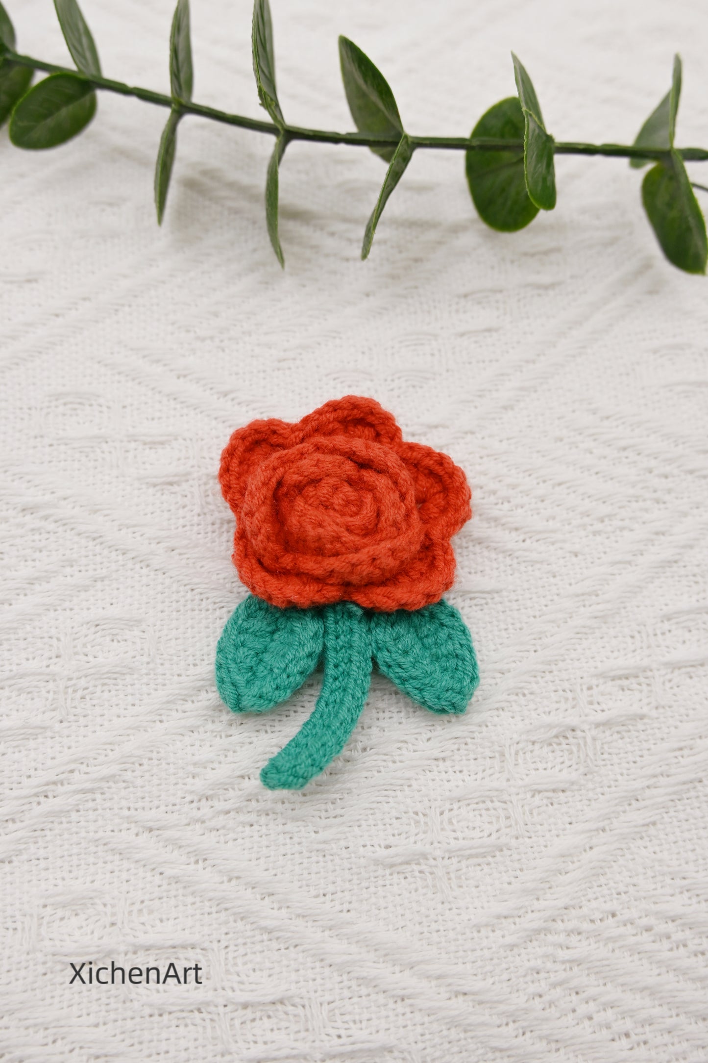 crochet rose brooch