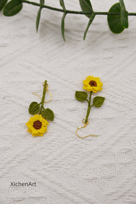 micro crochet sunflower earring drop