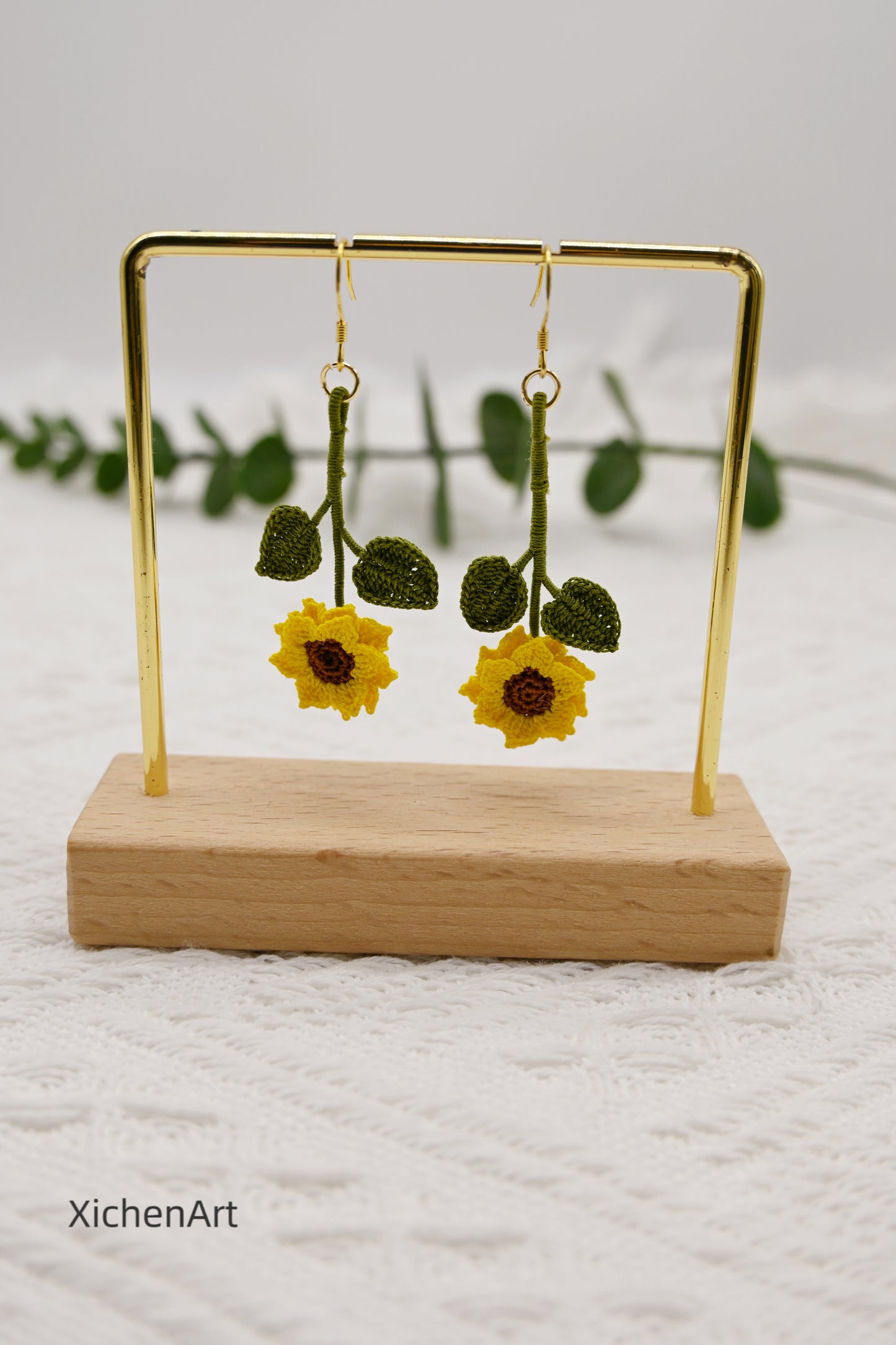 micro crochet sunflower earring drop