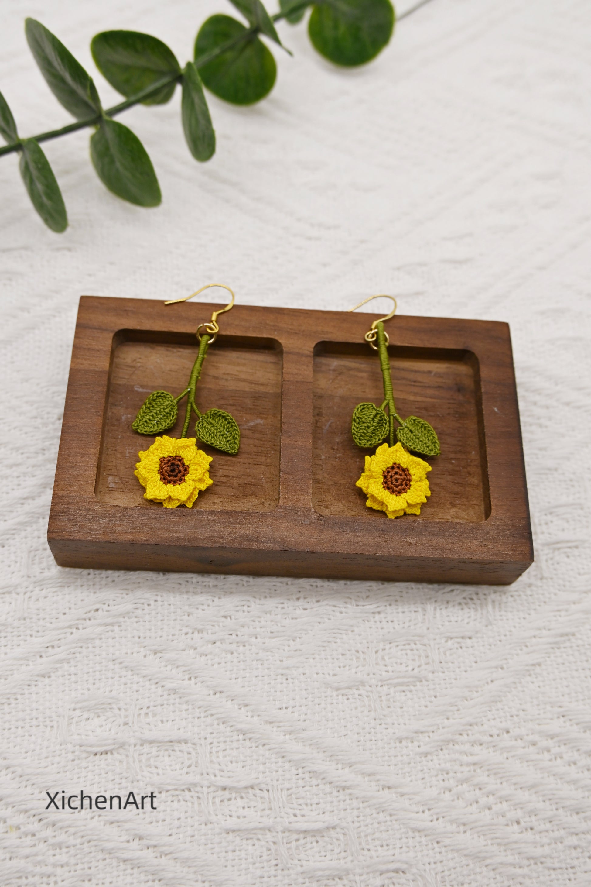 micro crochet sunflower earring drop