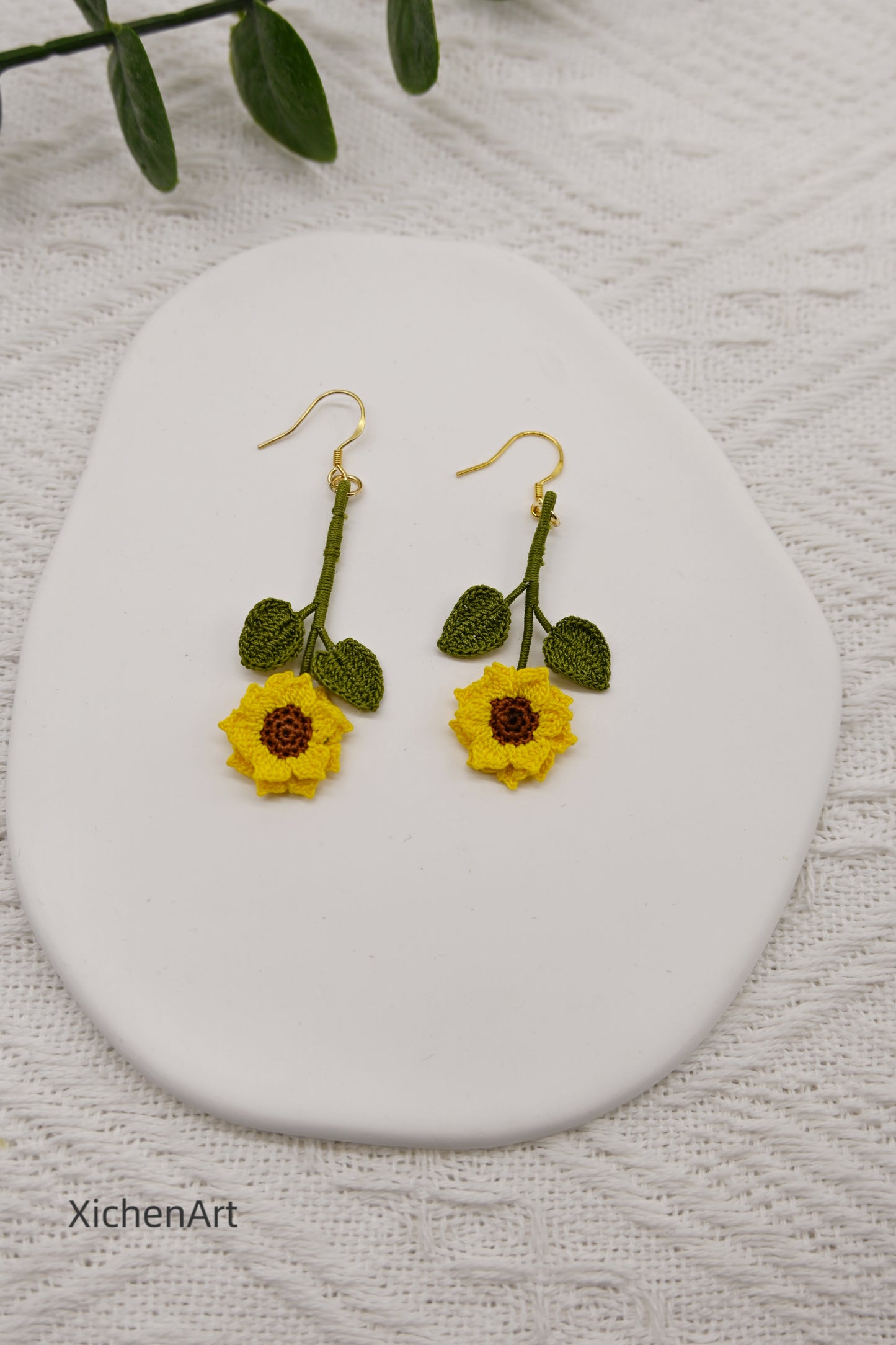 micro crochet sunflower earring drop