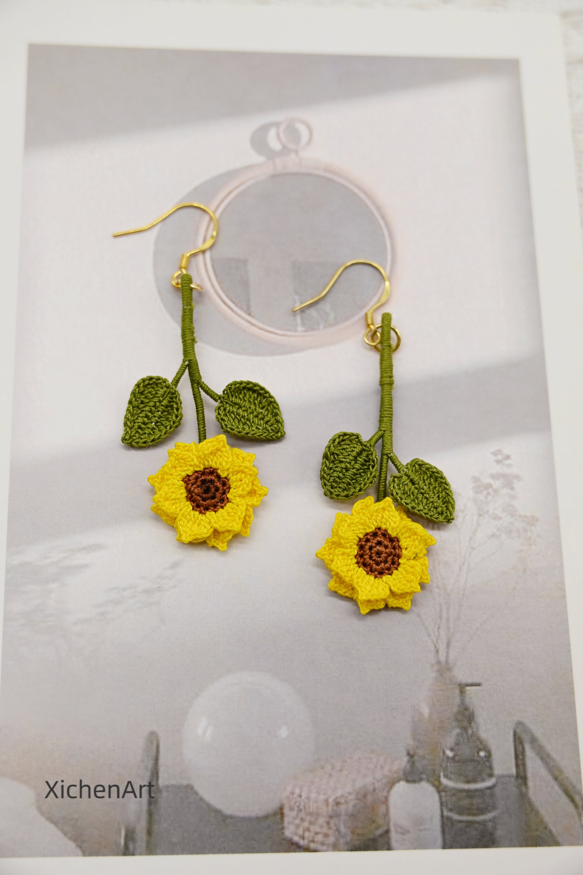 micro crochet sunflower earring drop