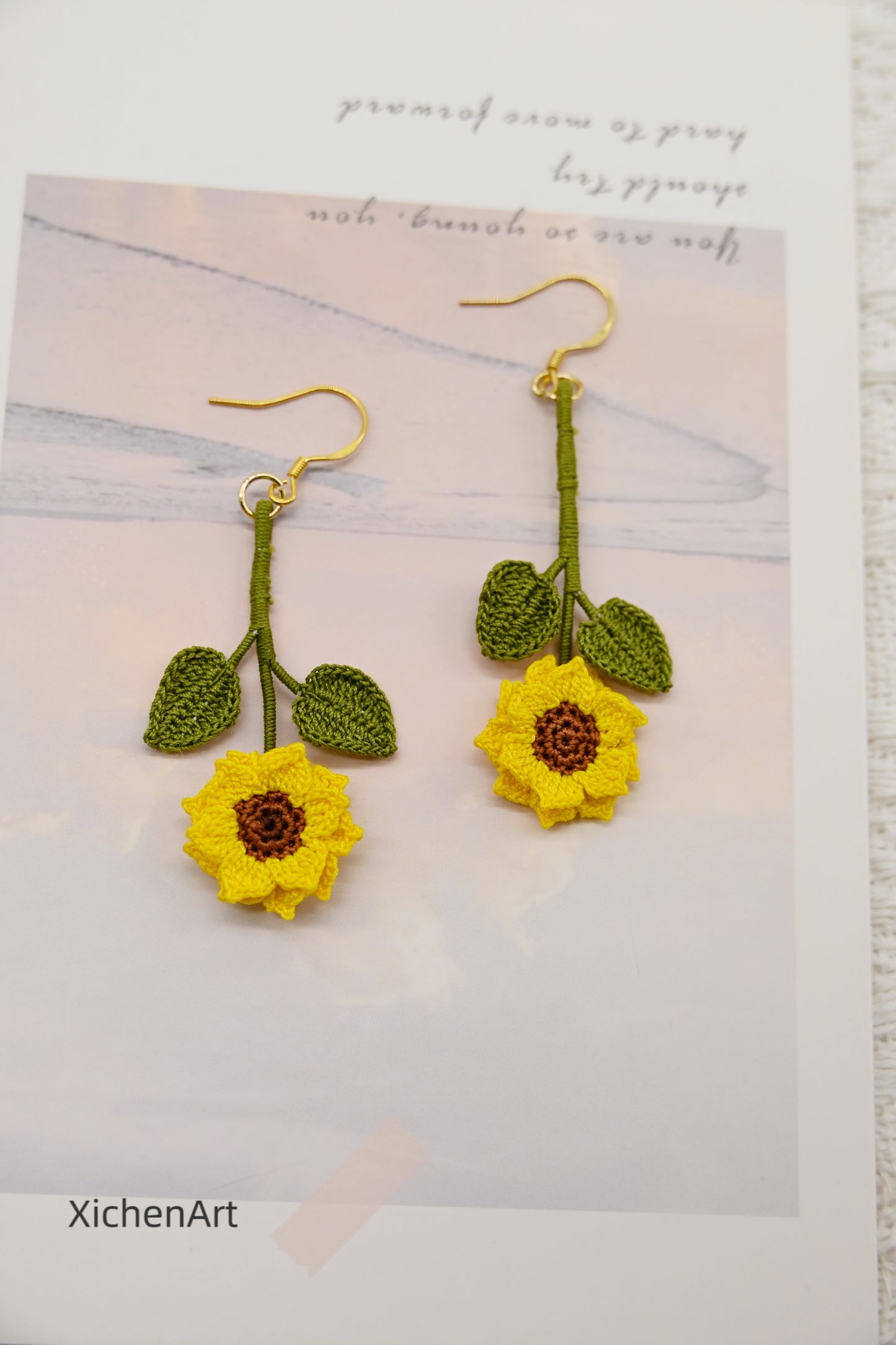 micro crochet sunflower earring drop