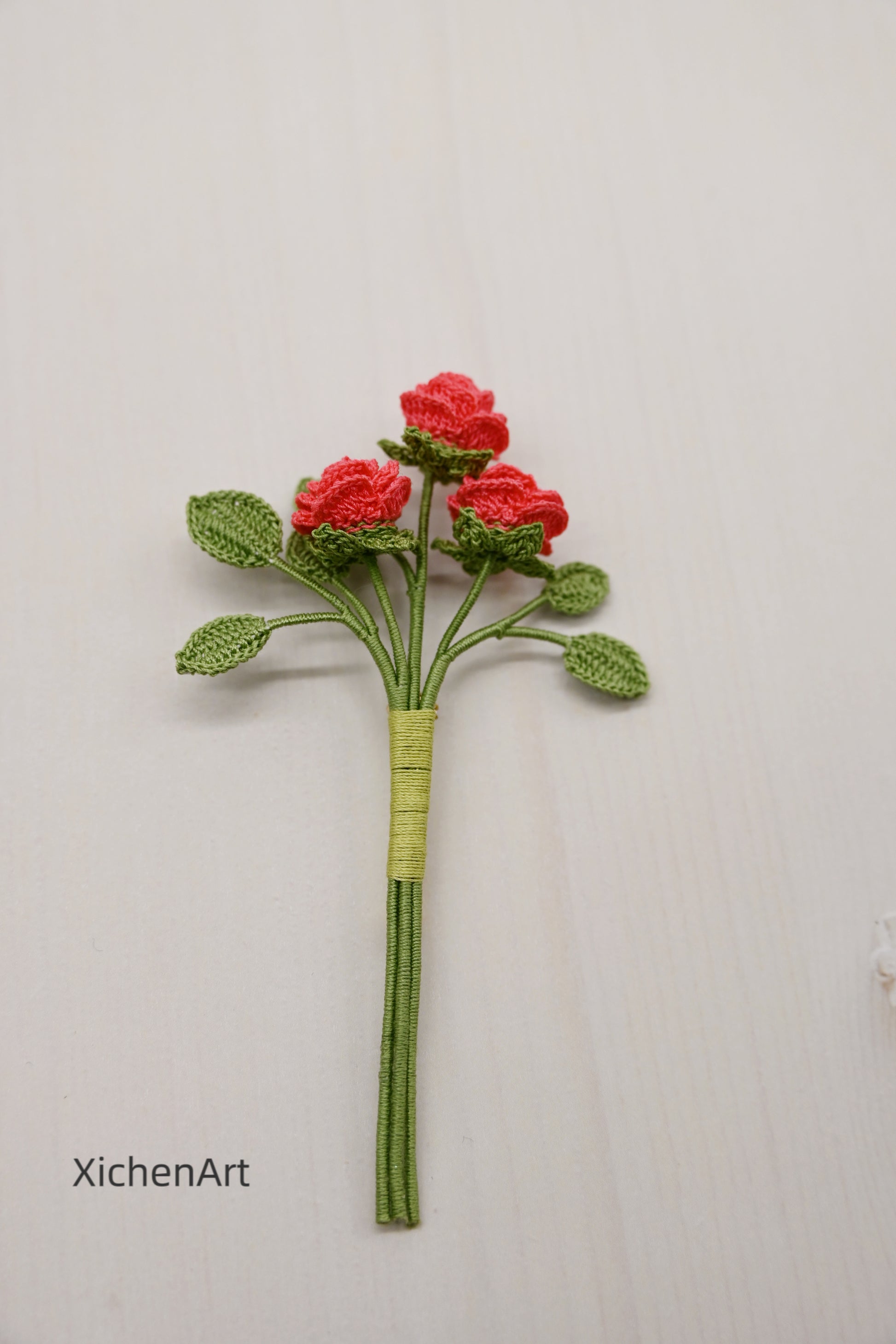 micro crochet rose brooch