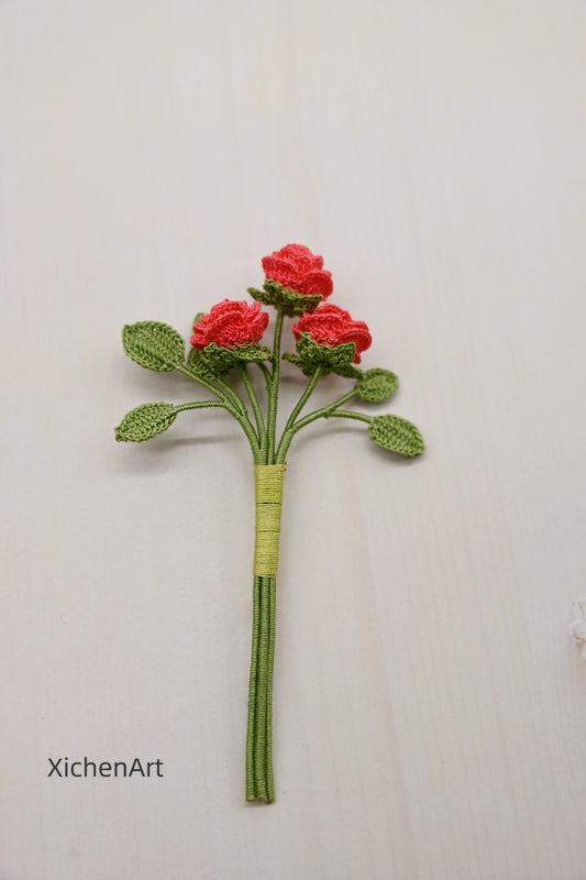 micro crochet rose brooch