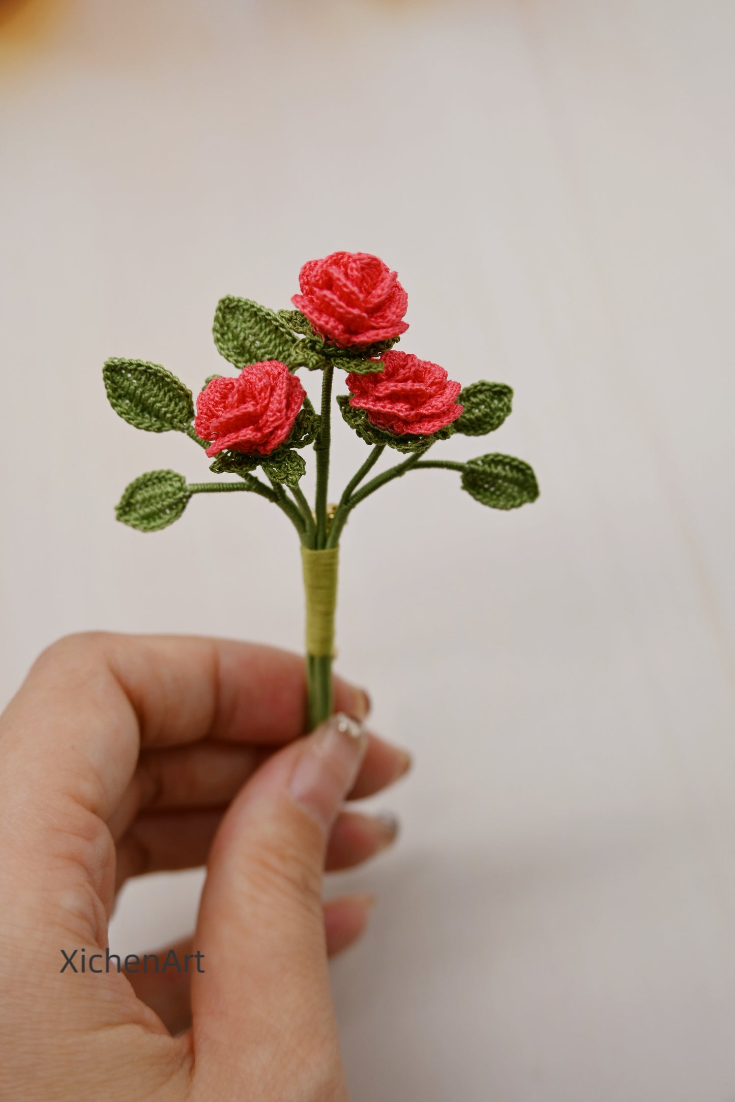 micro crochet rose brooch