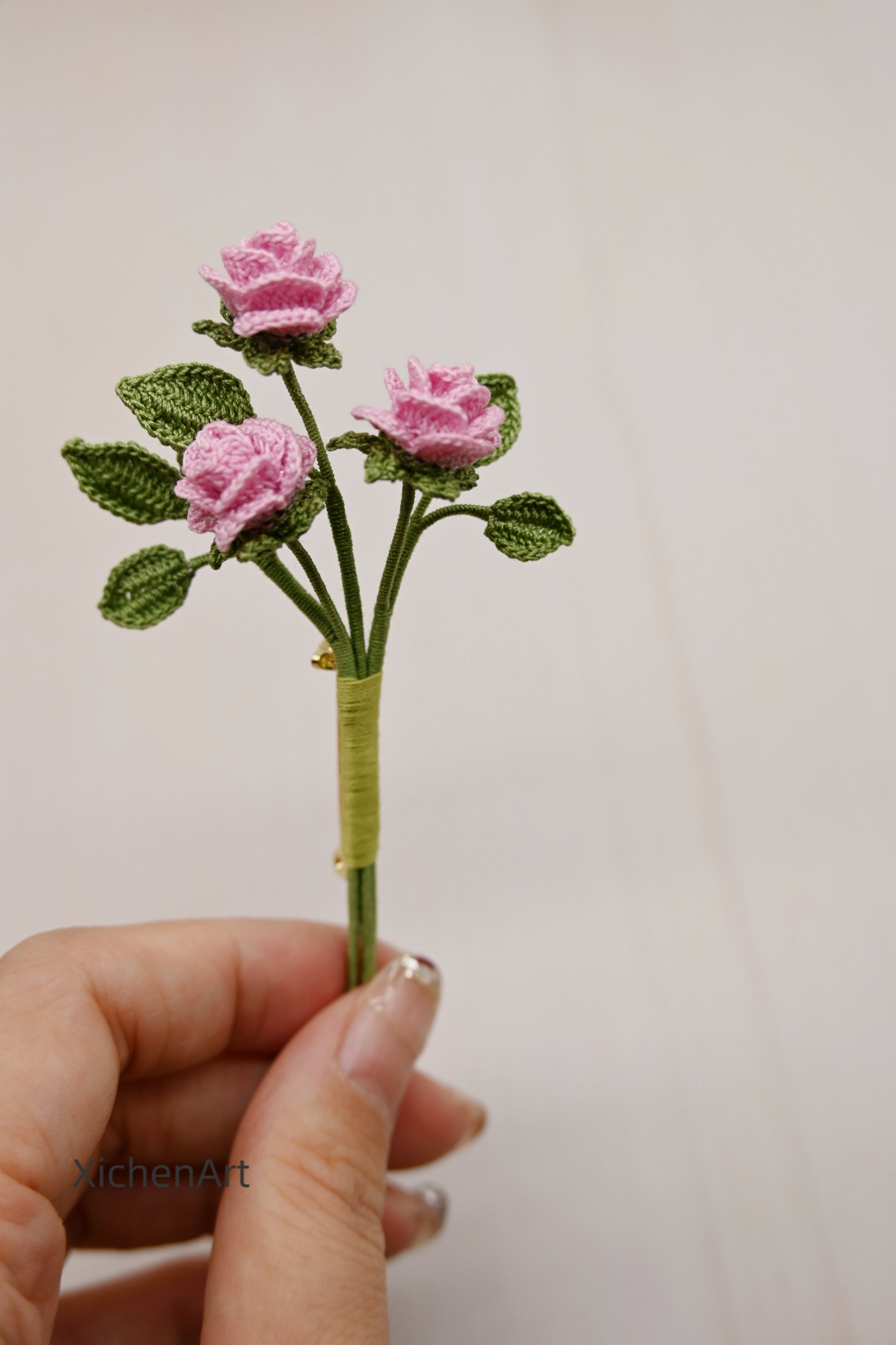 micro crochet rose brooch