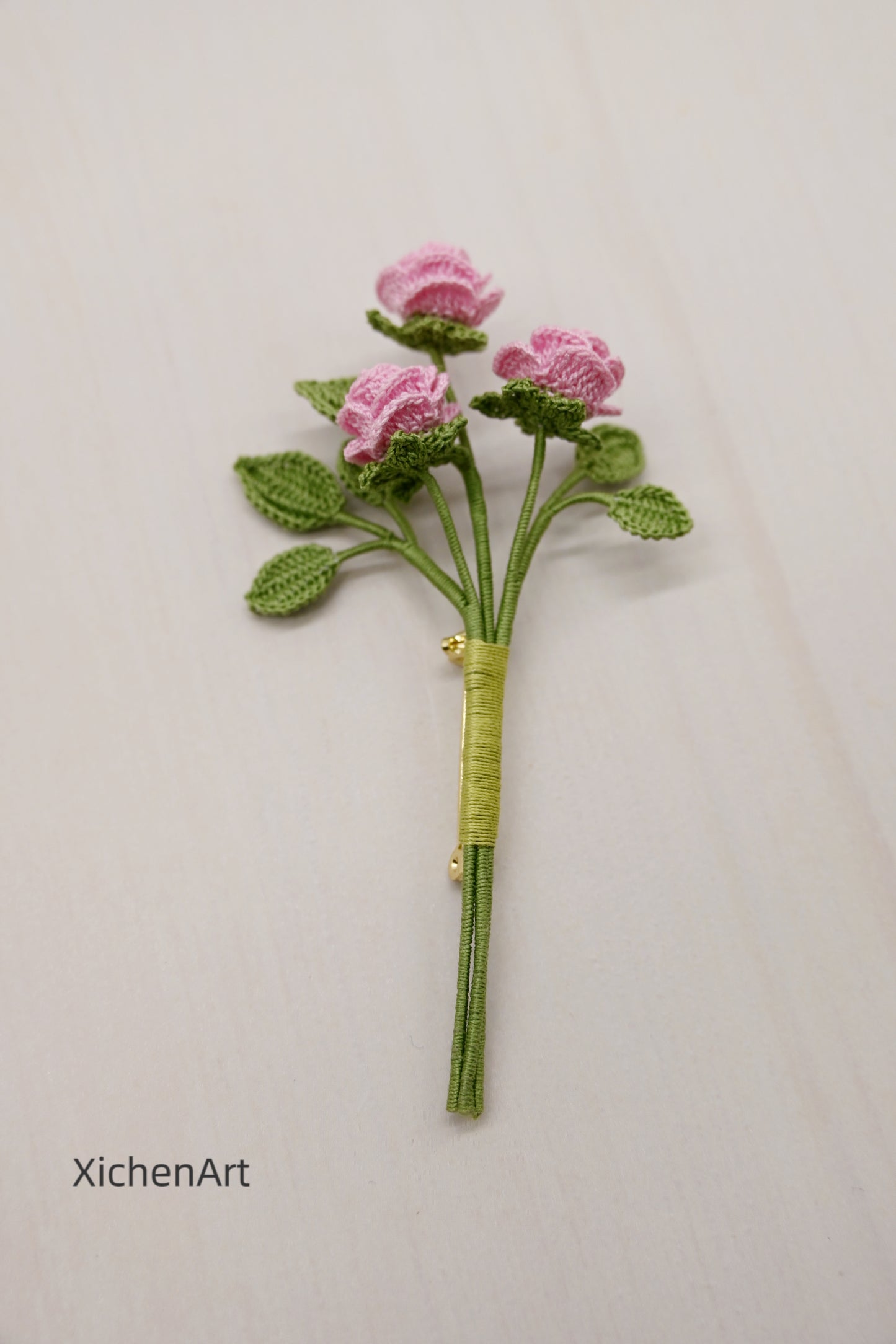 micro crochet rose brooch