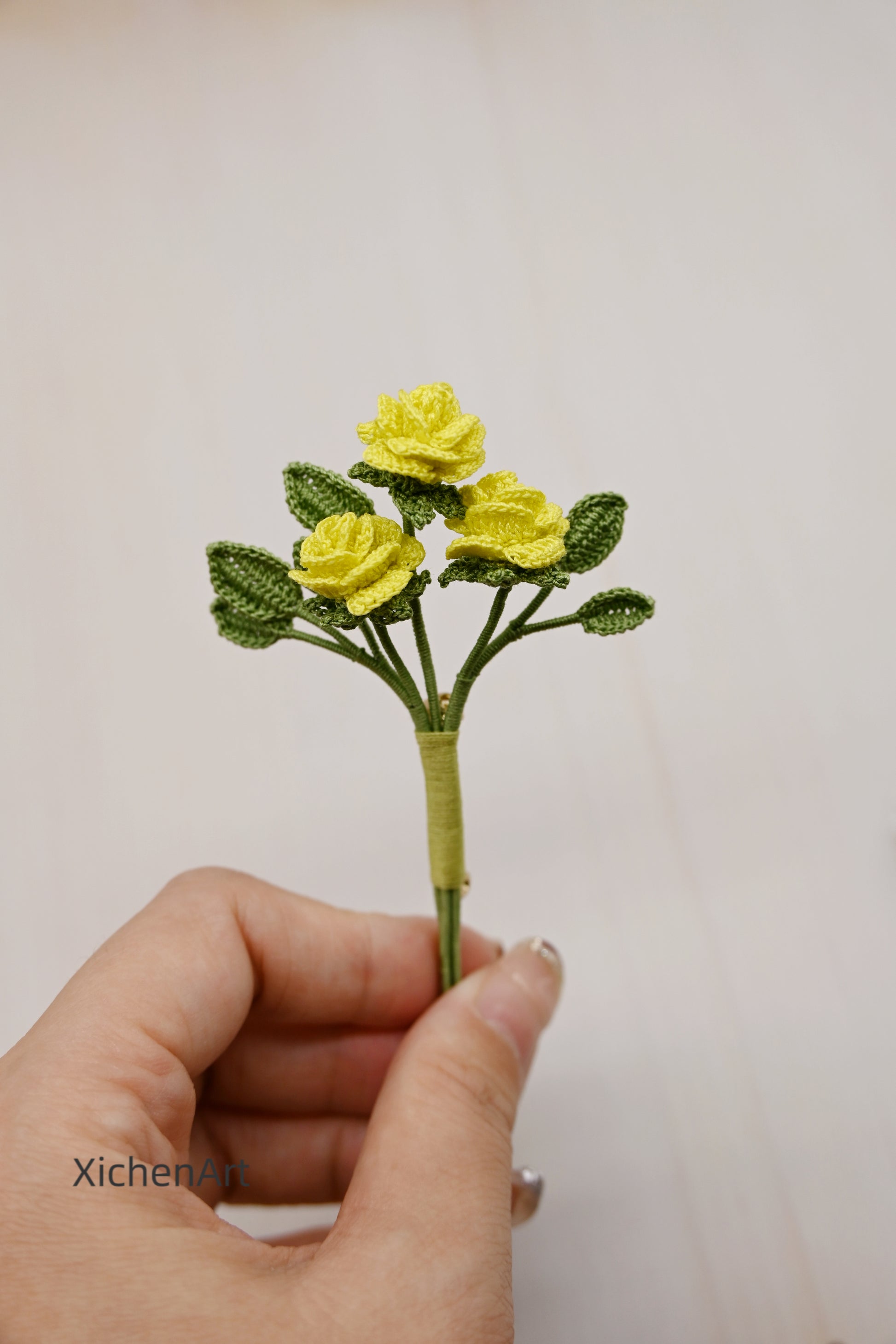 micro crochet rose brooch