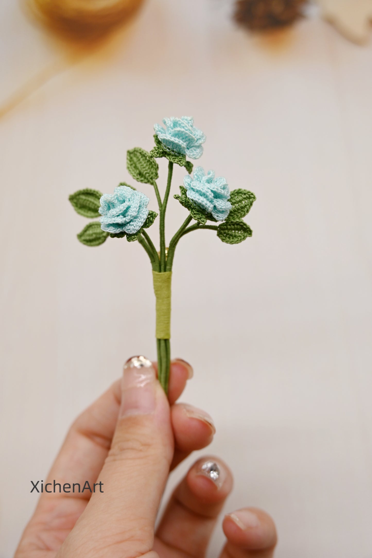 micro crochet rose brooch