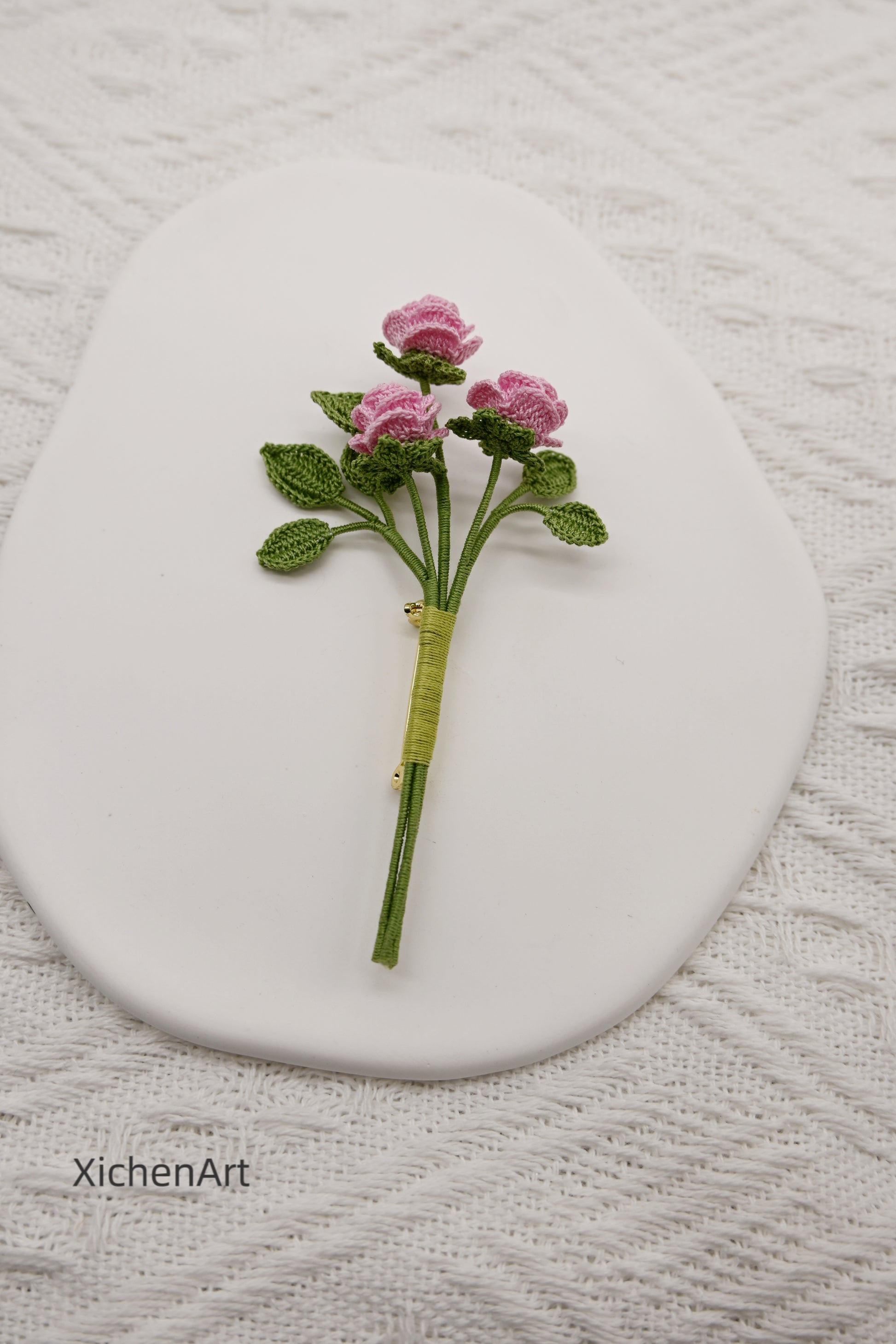 micro crochet rose brooch