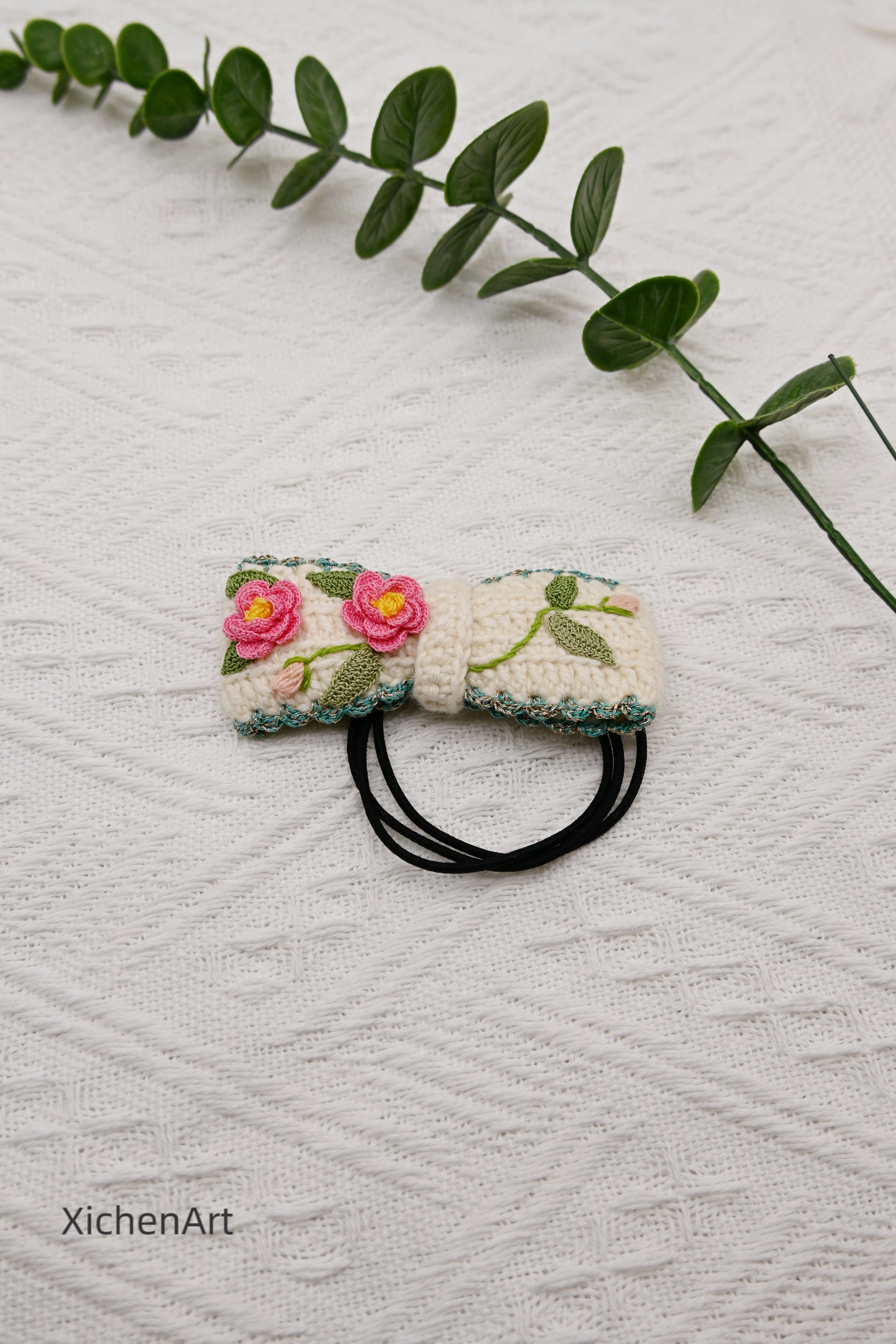 micro crochet camellia flower hair rope