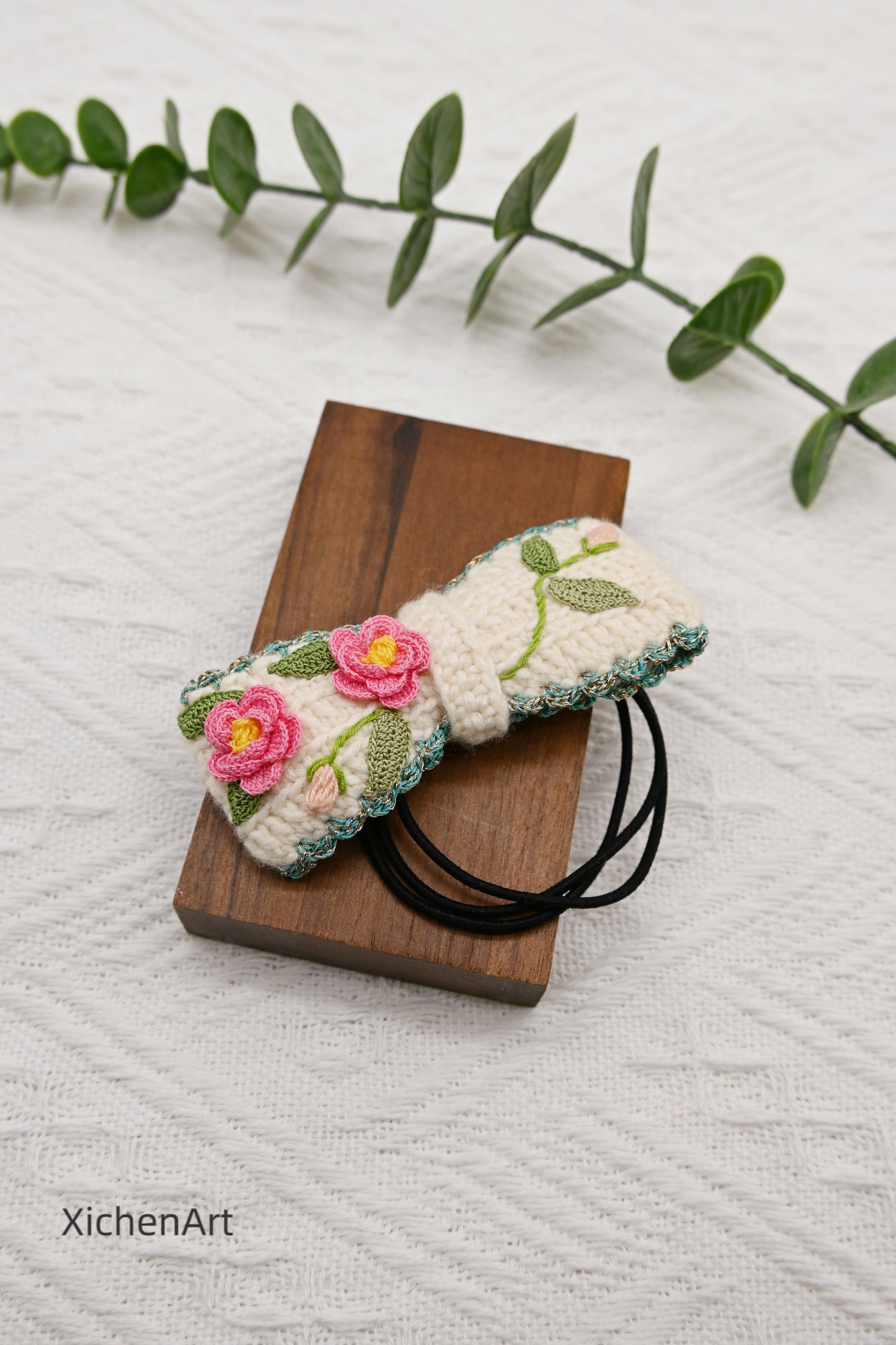 micro crochet camellia flower hair rope