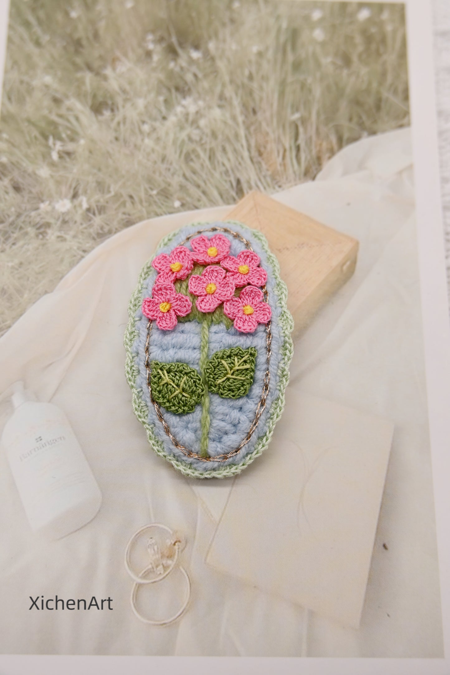 micro crochet hydrangea flower hair clip