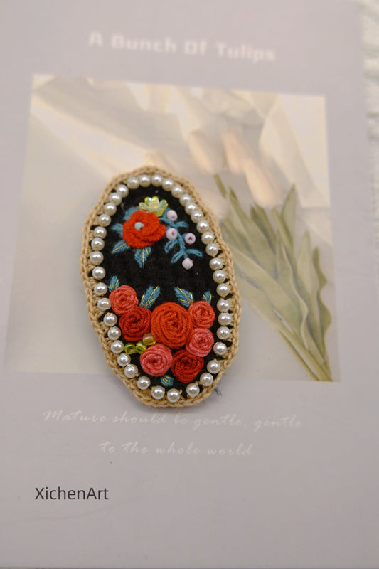 handmade embroider rose hair clip