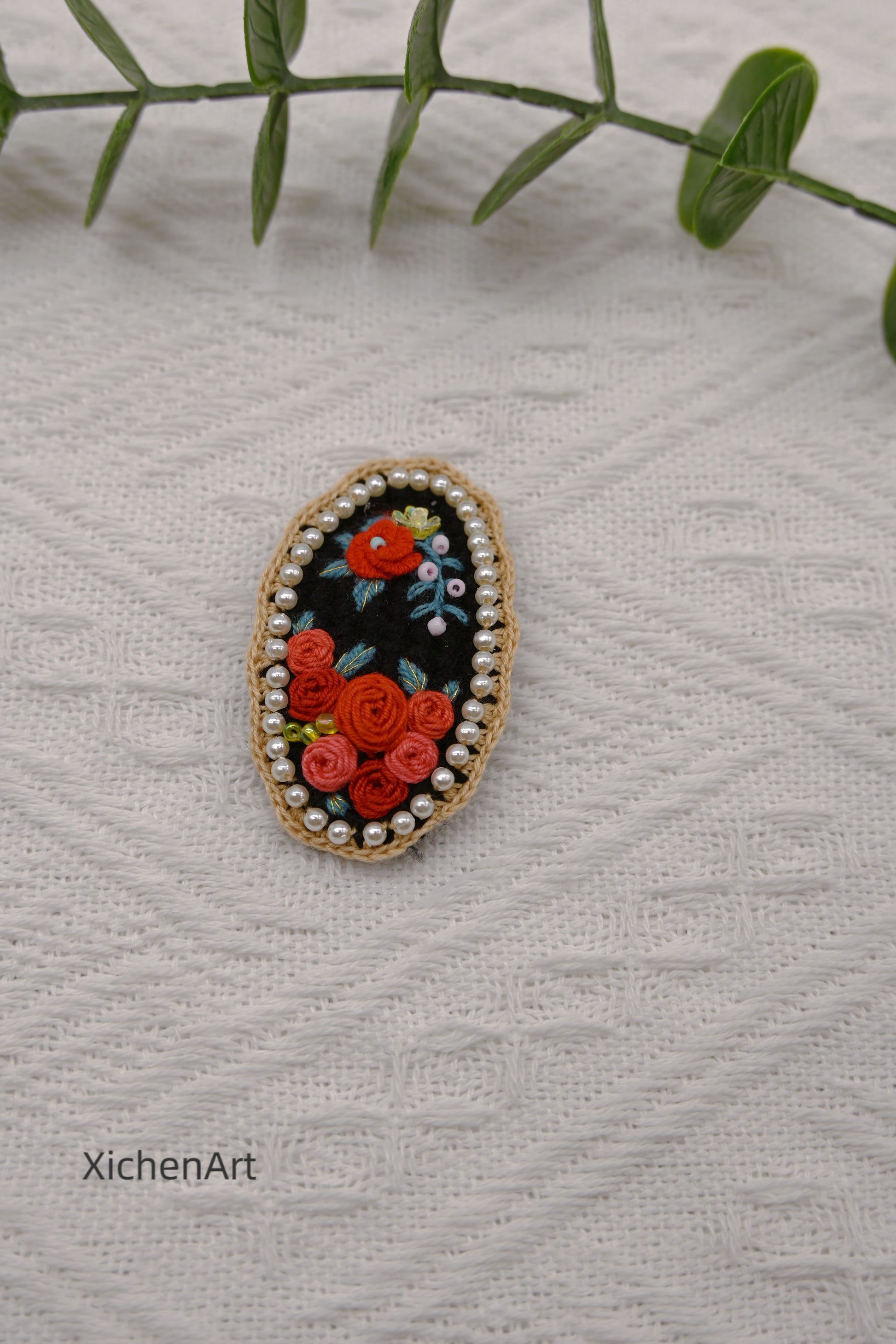 handmade embroider rose hair clip