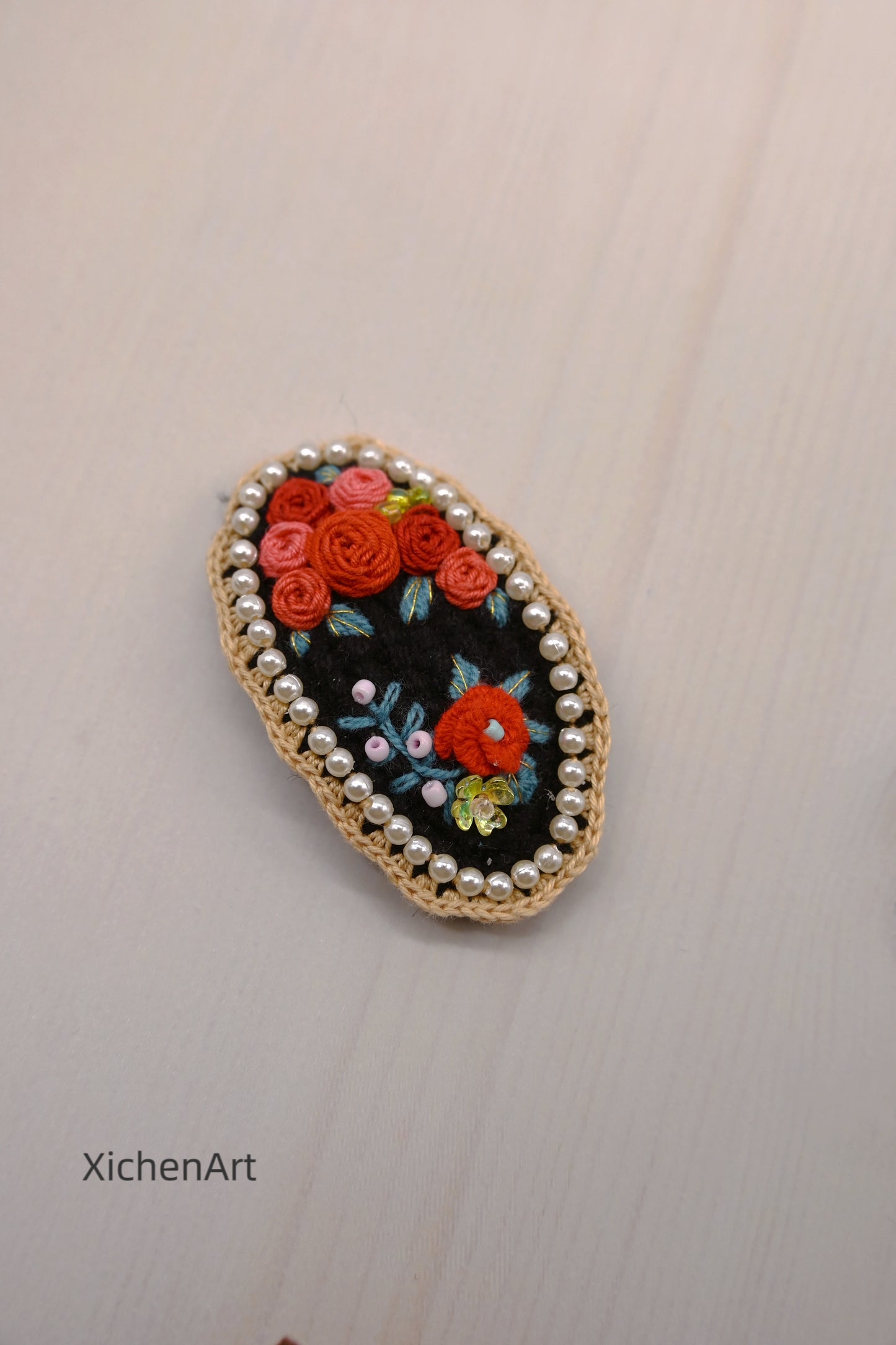 handmade embroider rose hair clip