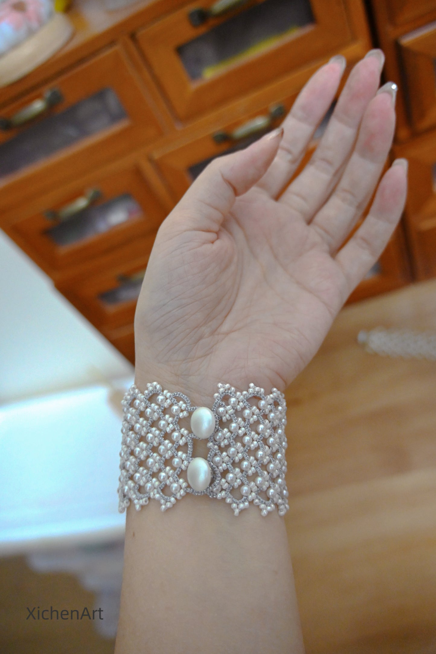 Frivolite tatting bracelet very shiny