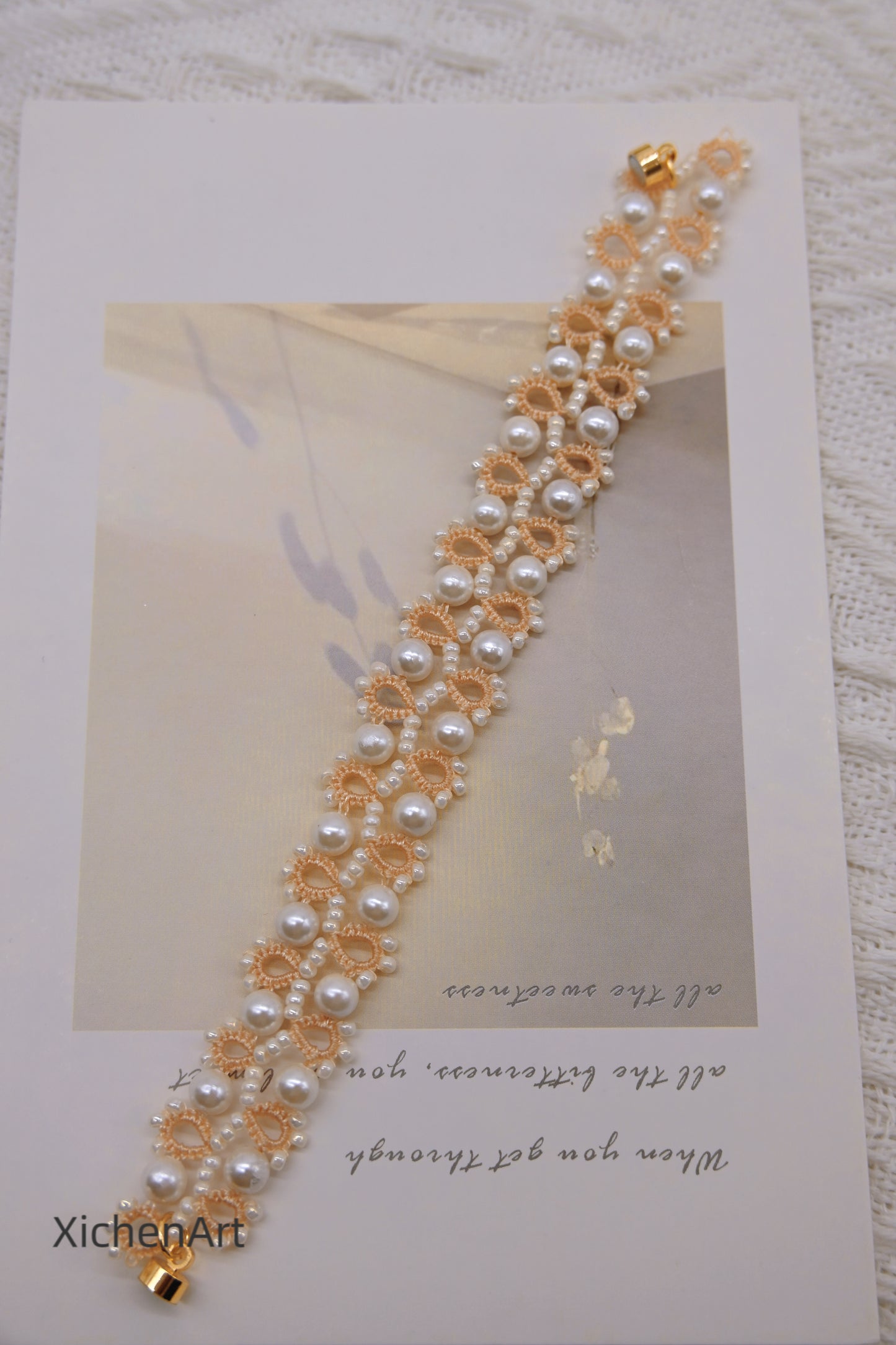 tatting bracelet with pearl