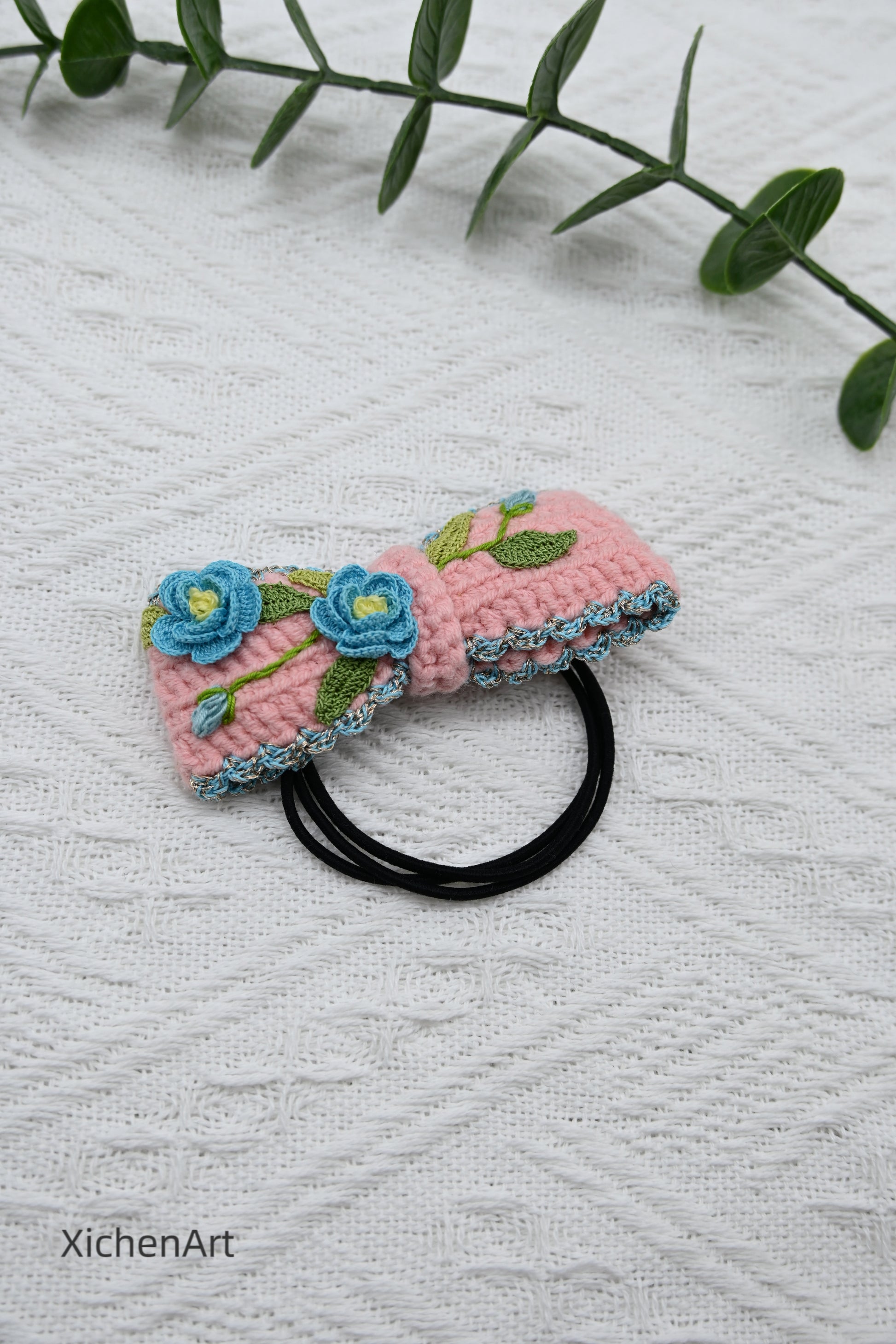 micro crochet camellia flower hair rope