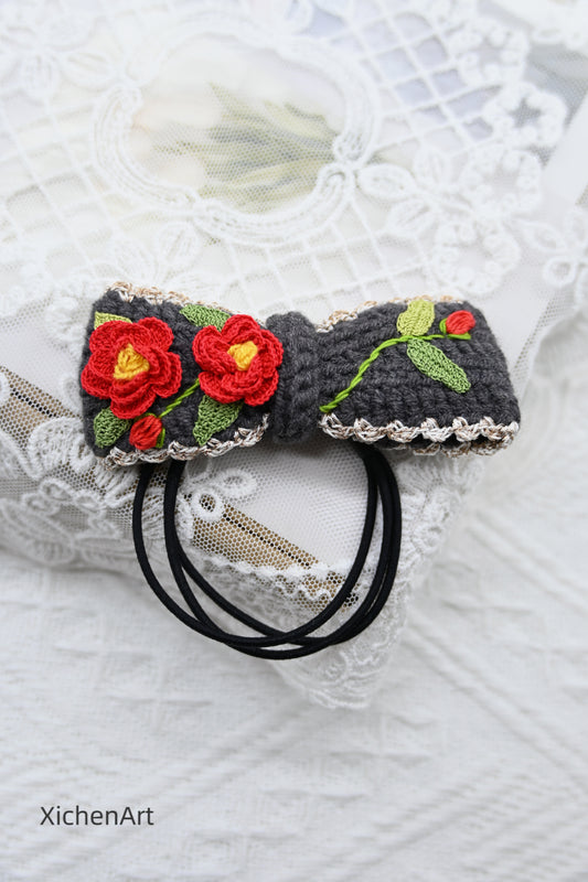 micro crochet camellia flower hair rope